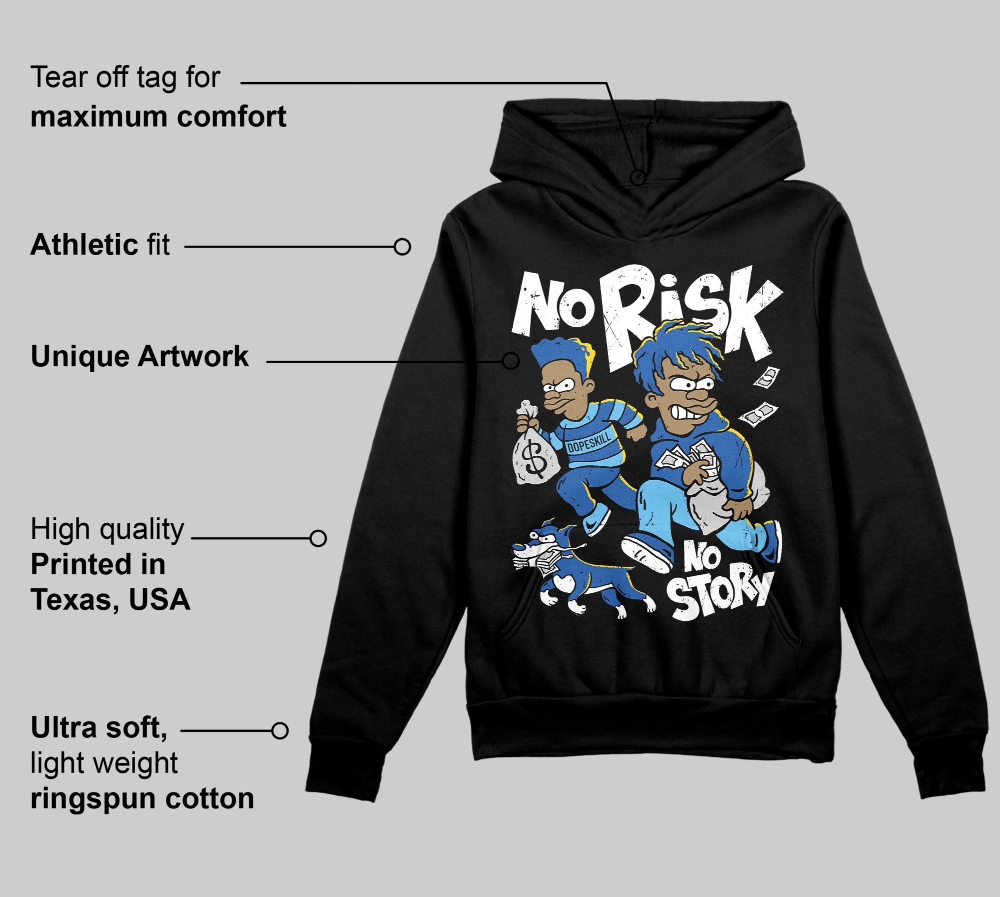 Blueberry 12s superstreetwear Hoodie Sweatshirt No Risk No Story Graphic