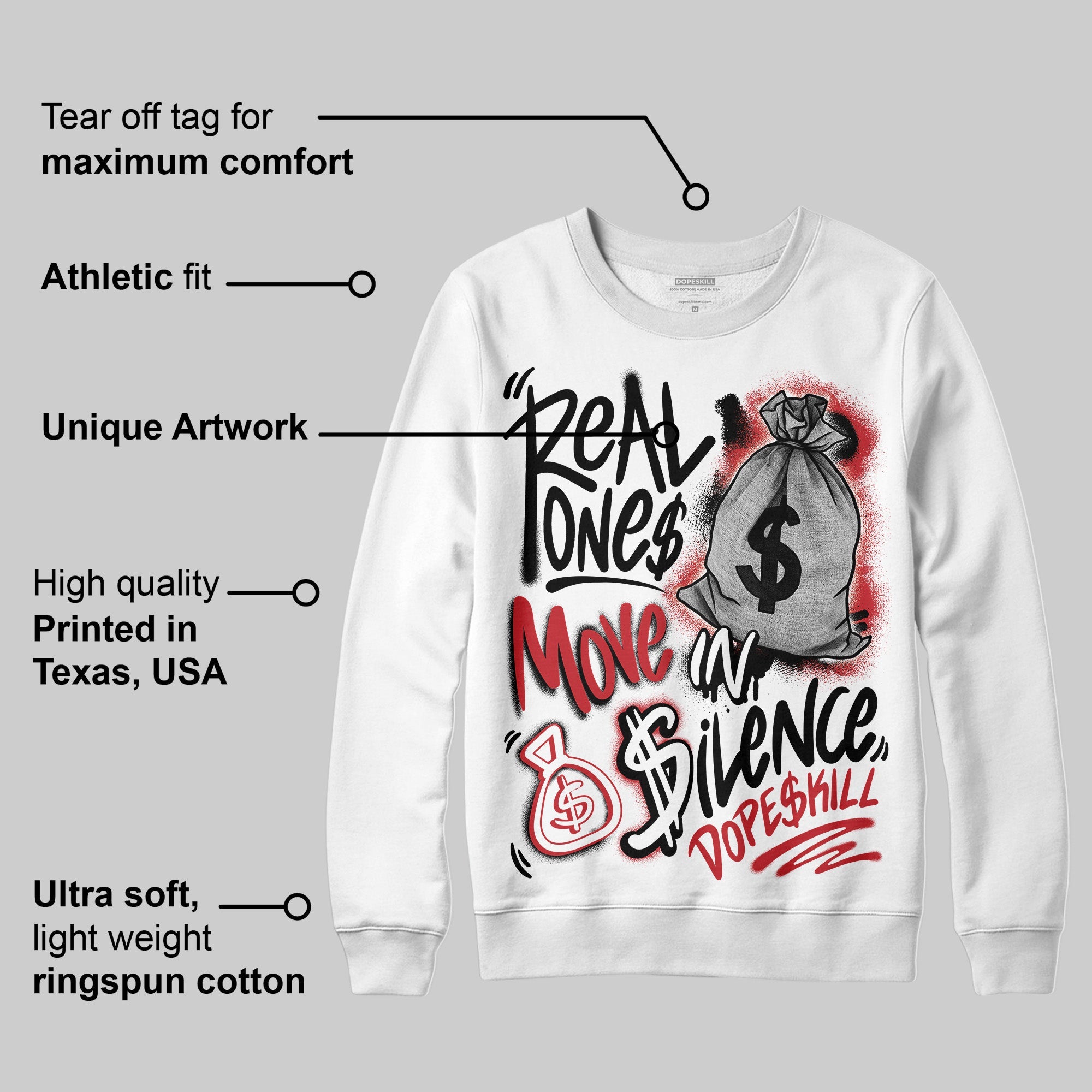Bred 11s superstreetwear Sweatshirt Real Ones Move In Silence Graphic