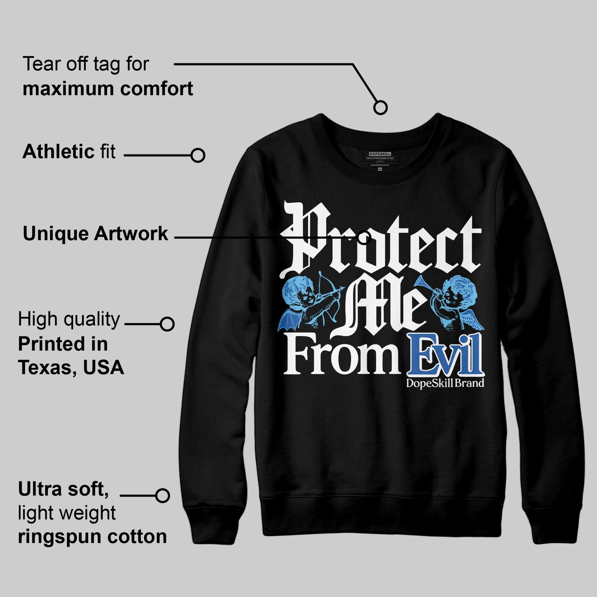 Blueberry 12s superstreetwear Sweatshirt Protect Me From Evil Graphic
