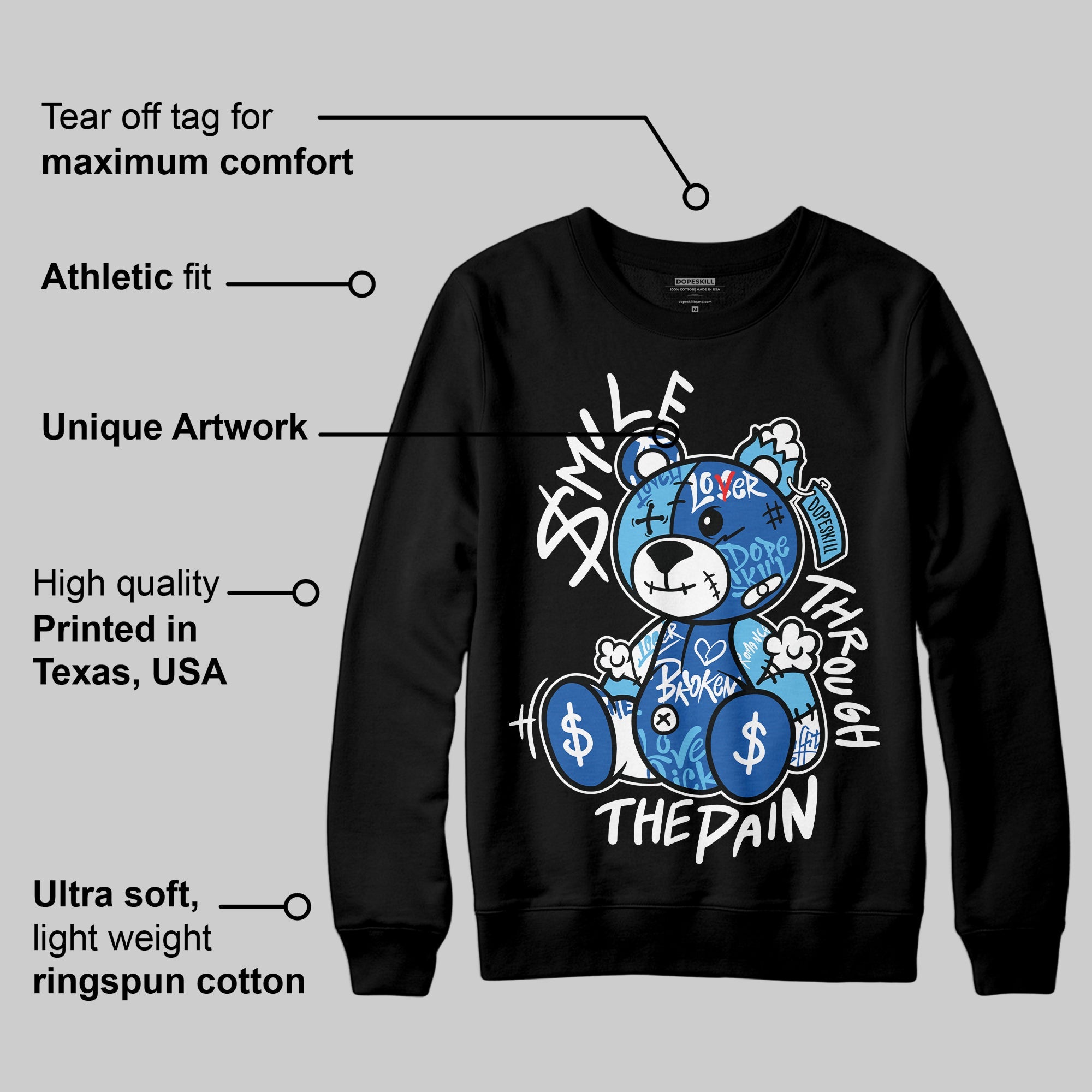 Blueberry 12s superstreetwear Sweatshirt Smile Through The Pain Graphic