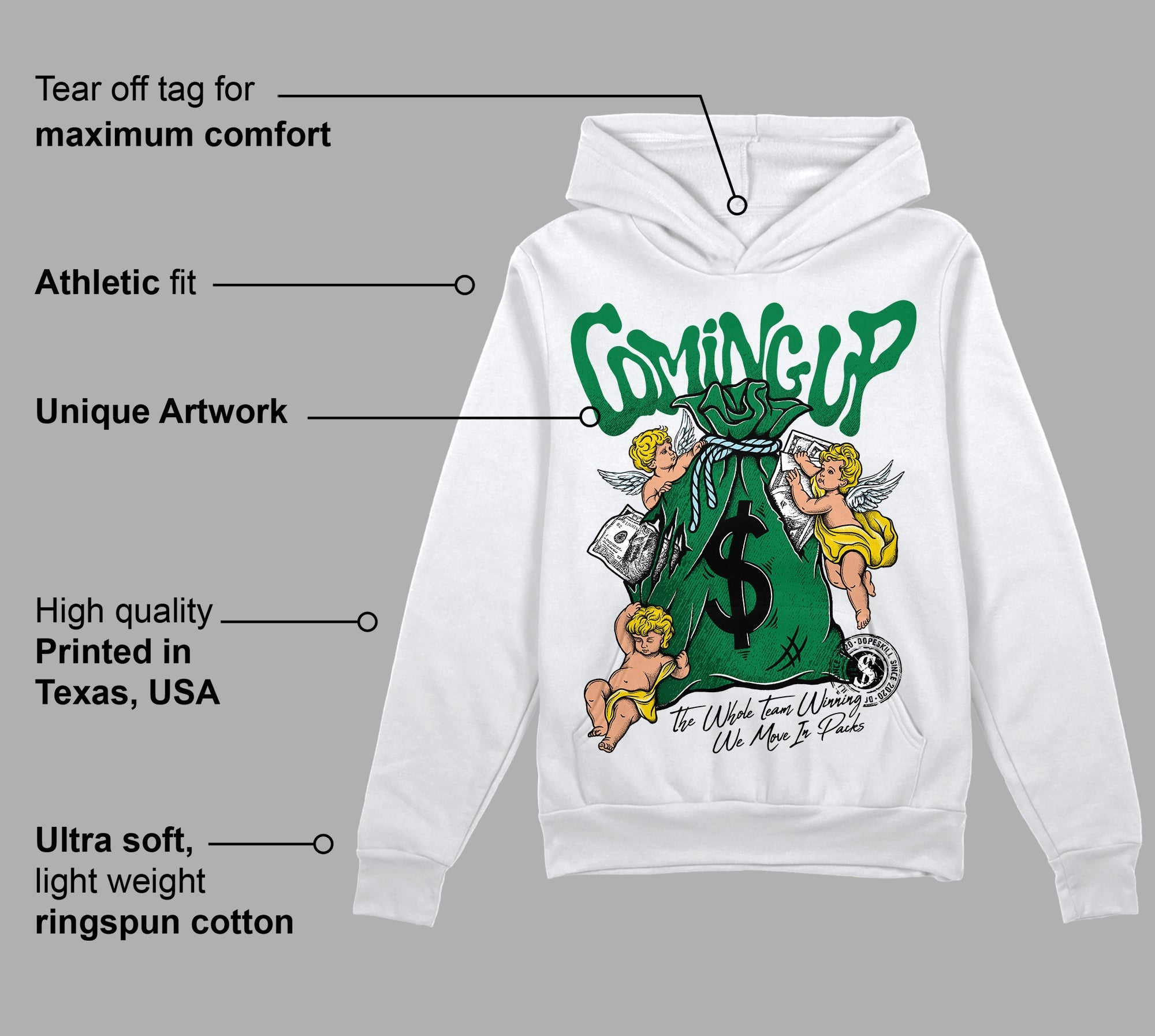 Lucky Green 5s superstreetwear Hoodie Sweatshirt Money Bag Coming Up Graphic
