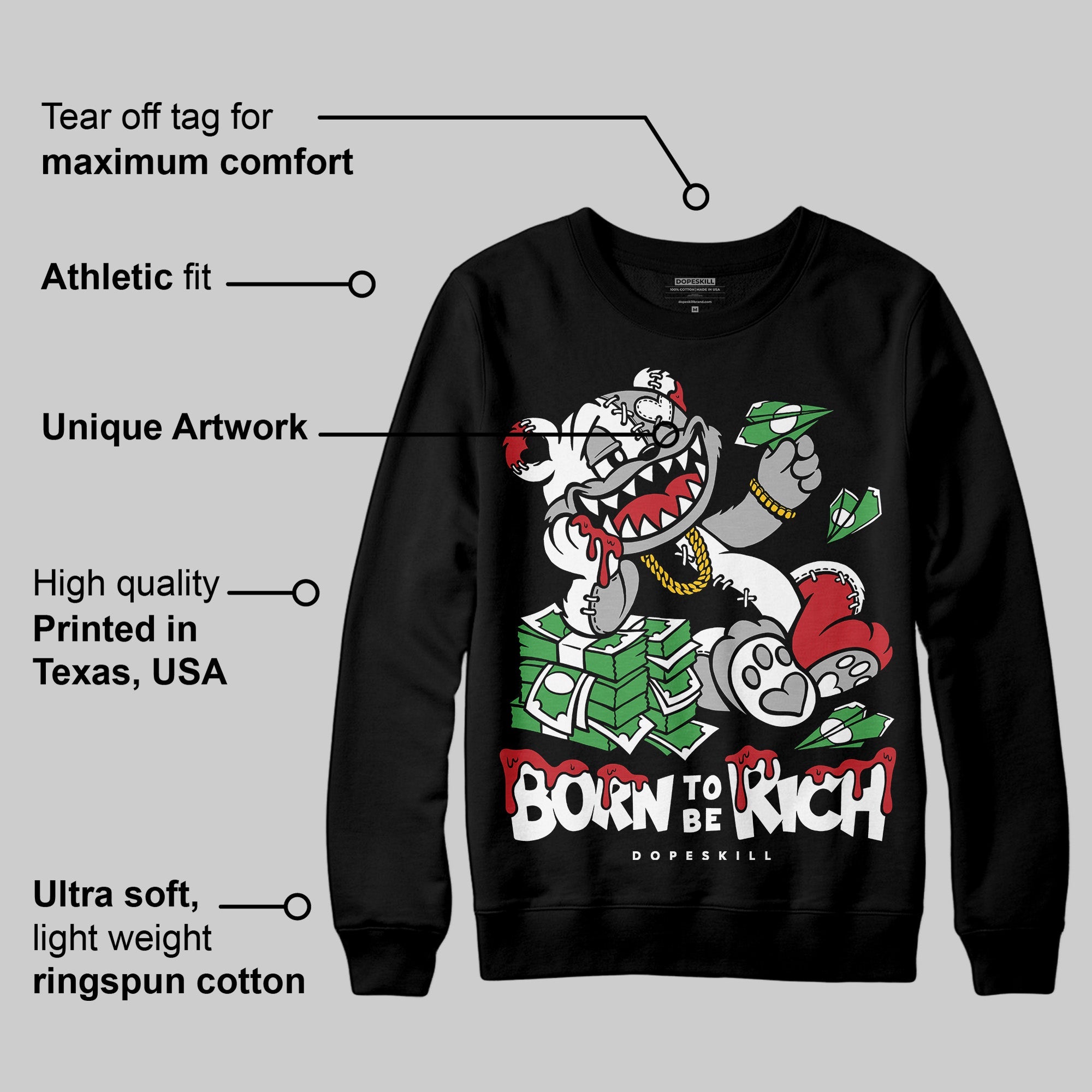 Bred Velvet 11s superstreetwear Sweatshirt Born To Be Rich Graphic