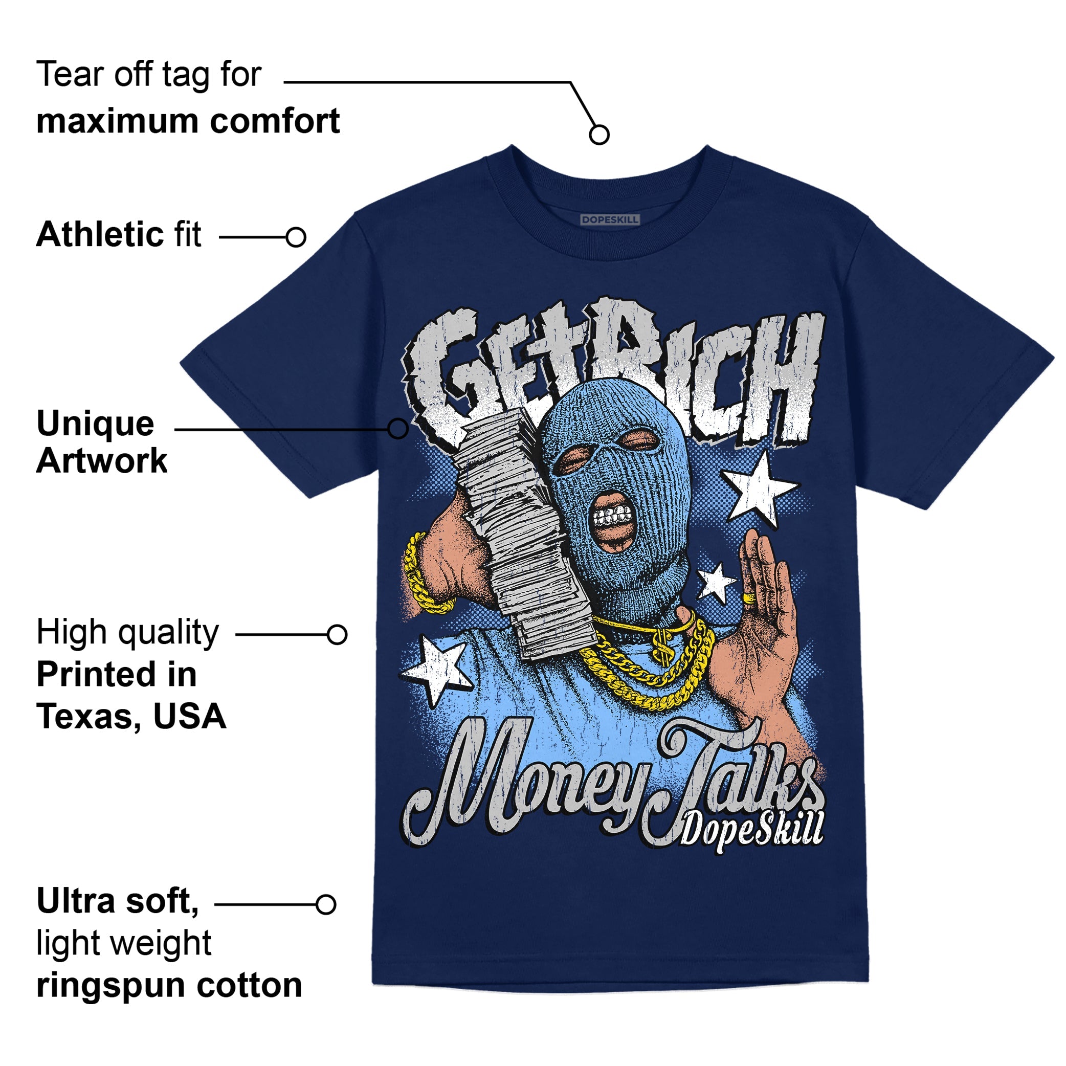 Midnight Navy 5s superstreetwear Navy T-Shirt Get Rich Graphic
