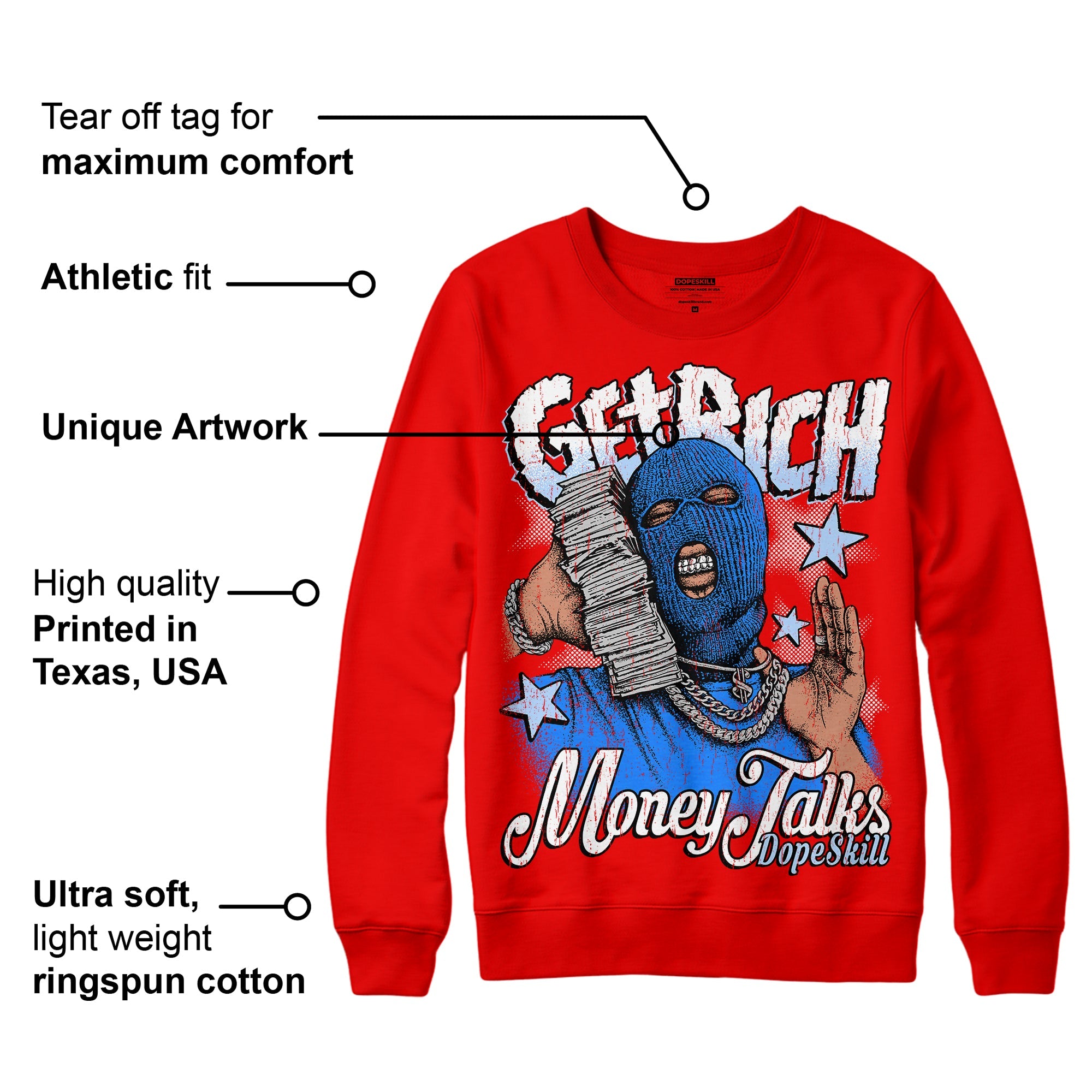 Cherry 11s superstreetwear Varsity Red Sweatshirt Get Rich Graphic