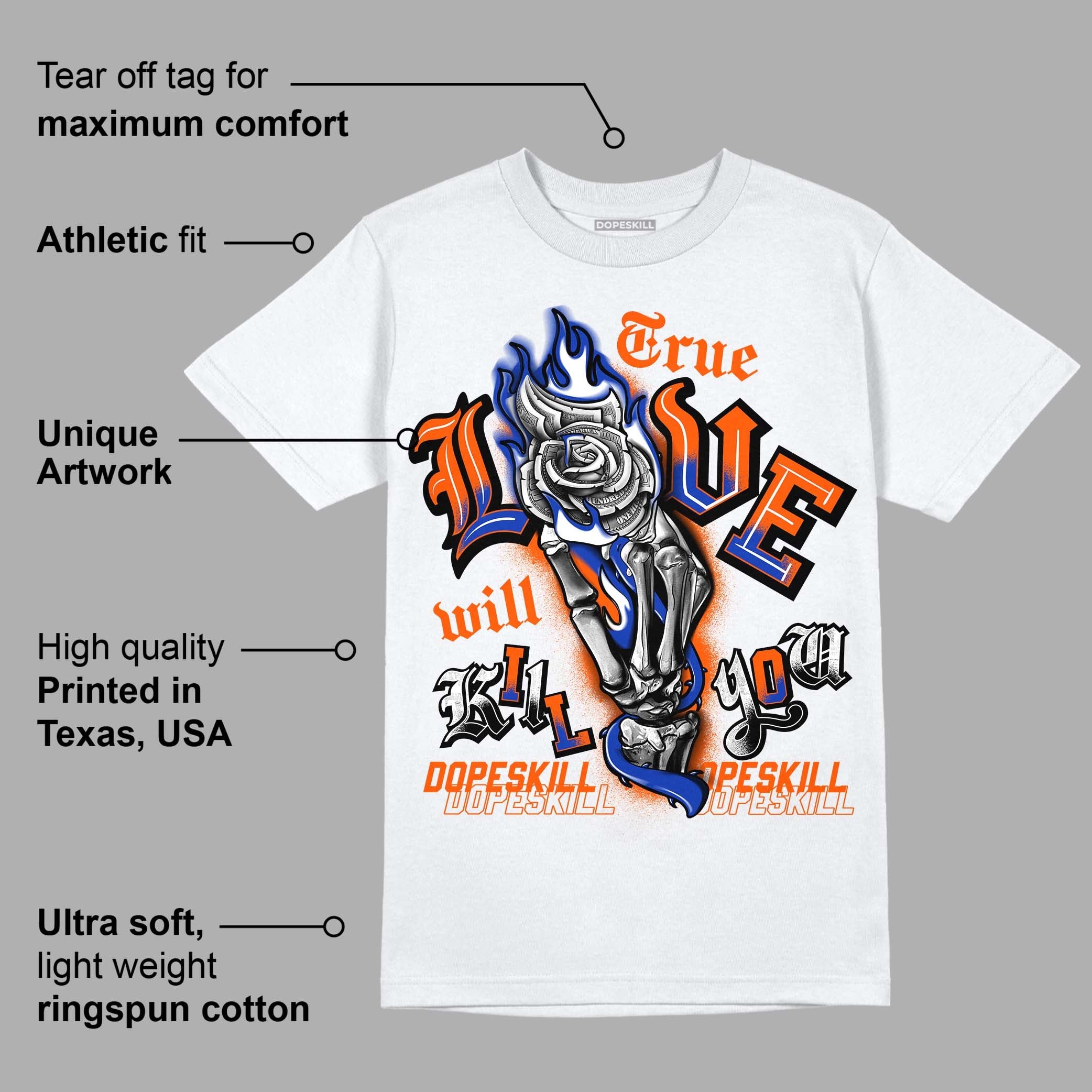 Dunk Low Futura Orange Blaze superstreetwear T-Shirt True Love Will Kill You Graphic