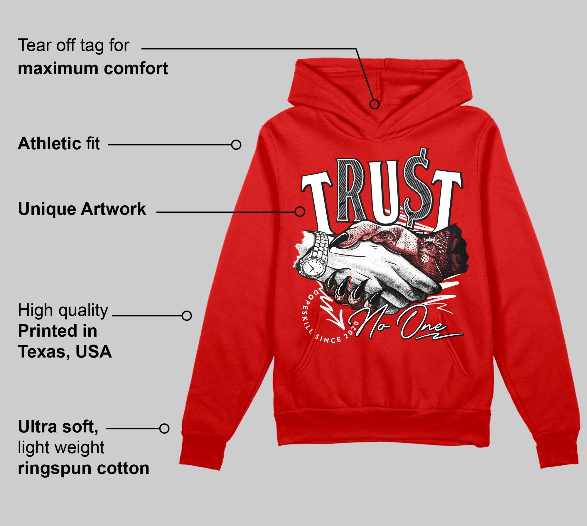 Bred Velvet 11s superstreetwear Red Hoodie Sweatshirt Trust No One Graphic