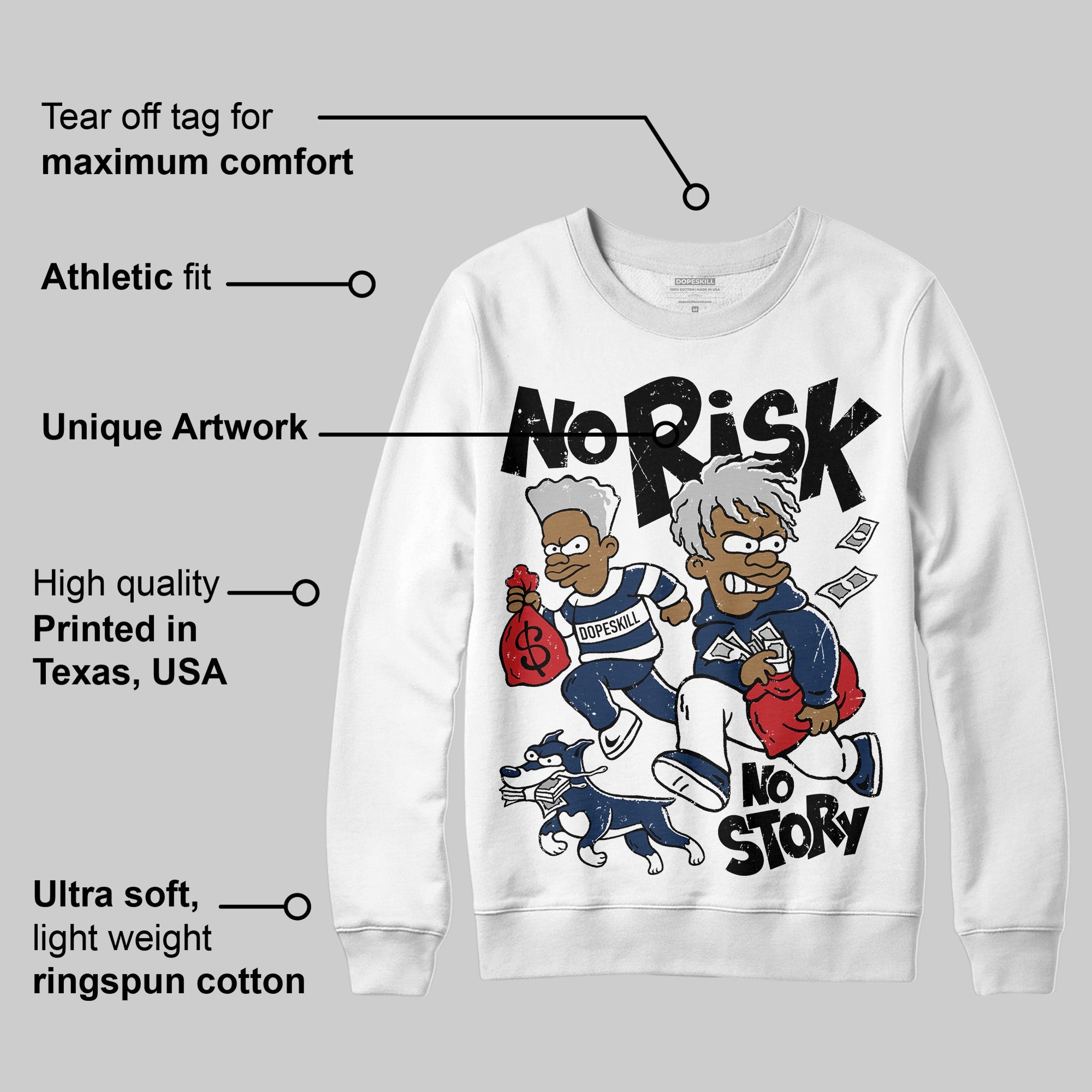 Summit White Navy 4s superstreetwear Sweatshirt No Risk No Story Graphic