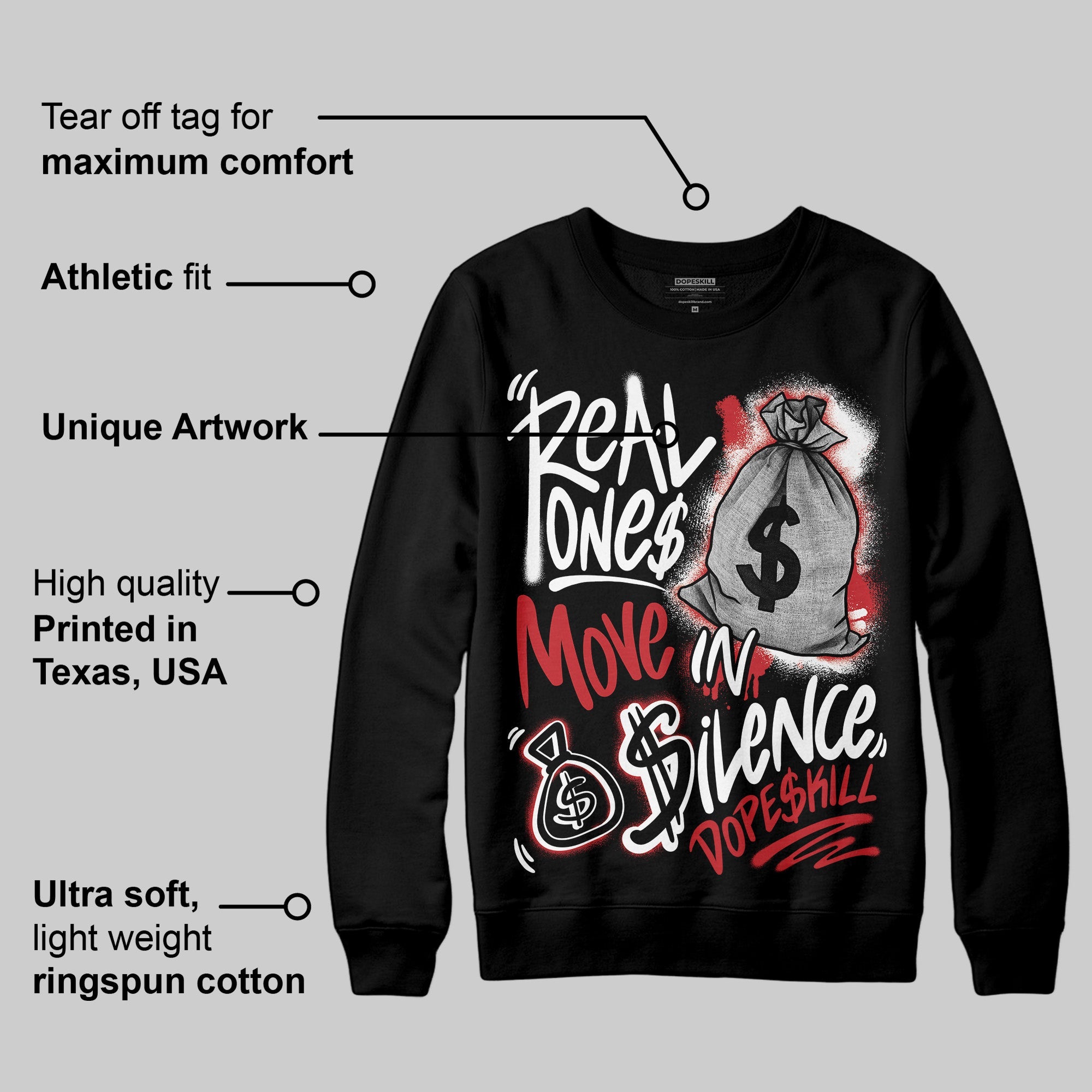 Bred Velvet 11s superstreetwear Sweatshirt Real Ones Move In Silence Graphic