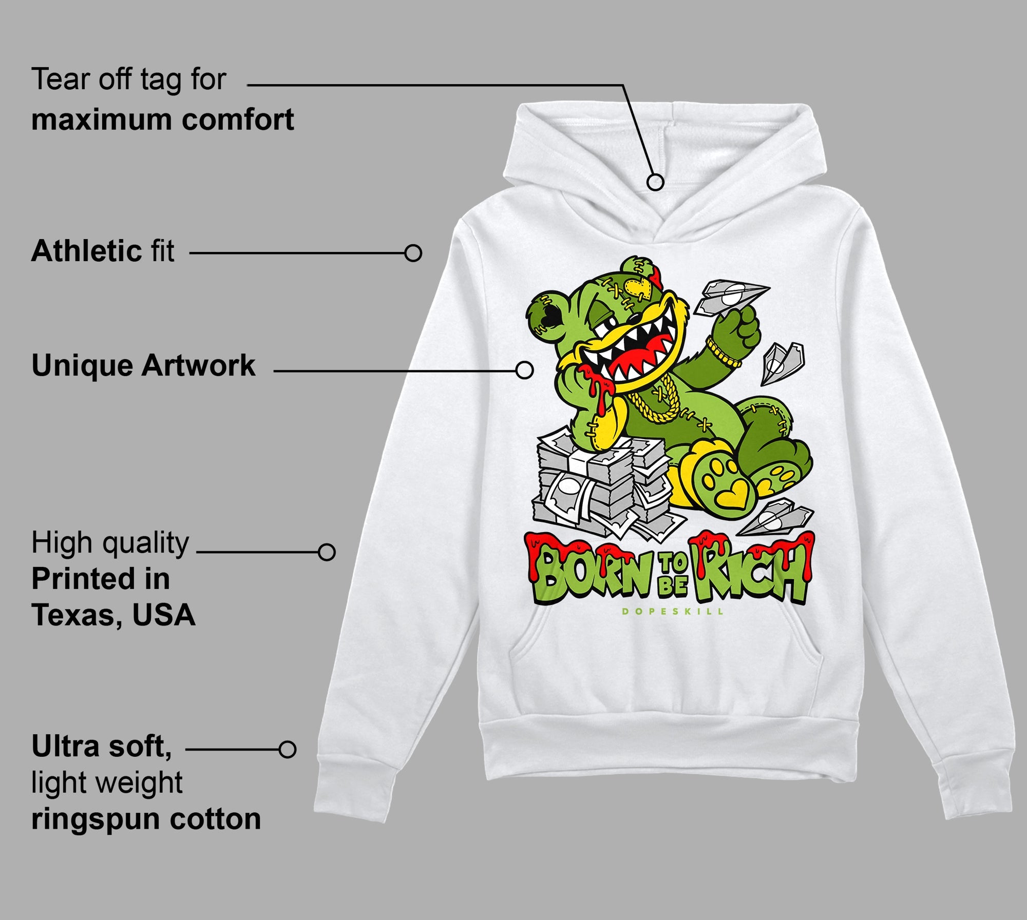 Dunk 'Chlorophyll' superstreetwear Hoodie Sweatshirt Born To Be Rich Graphic