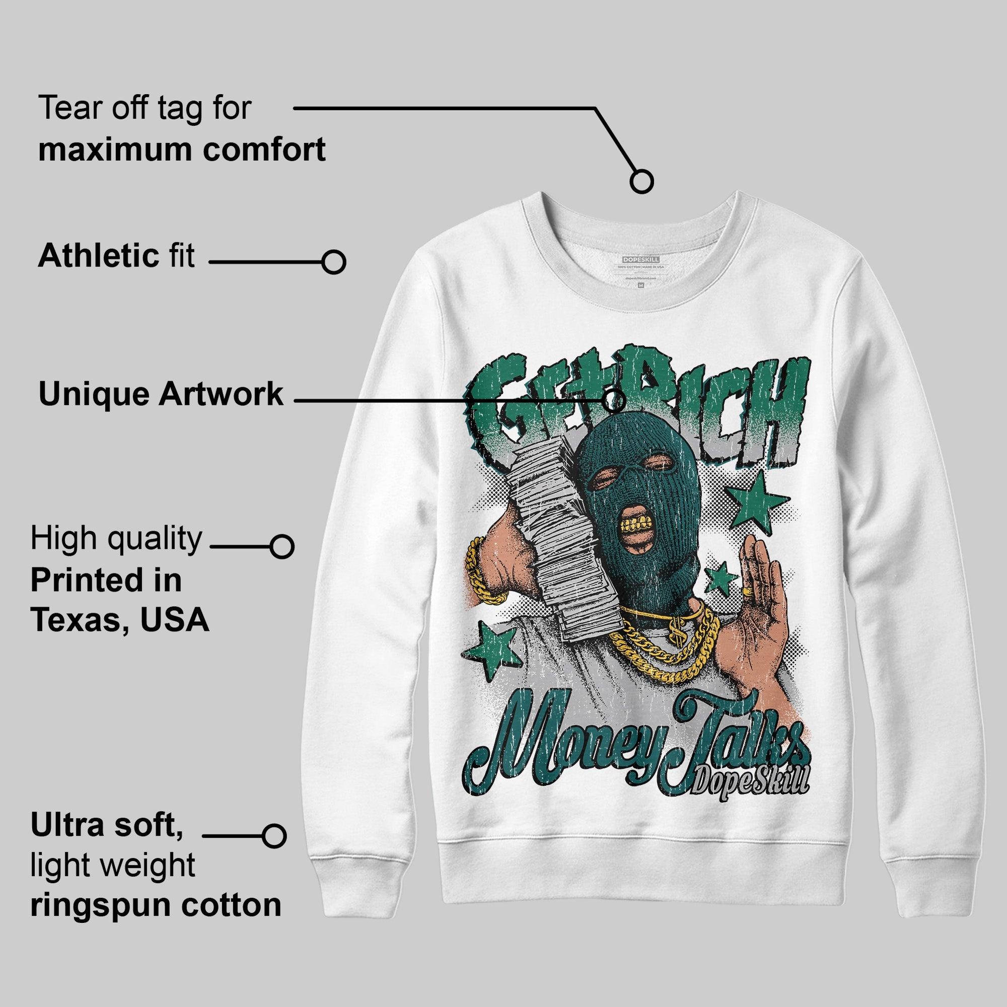 Gel 1130 White Dark Neptune superstreetwear Sweatshirt Get Rich Graphic