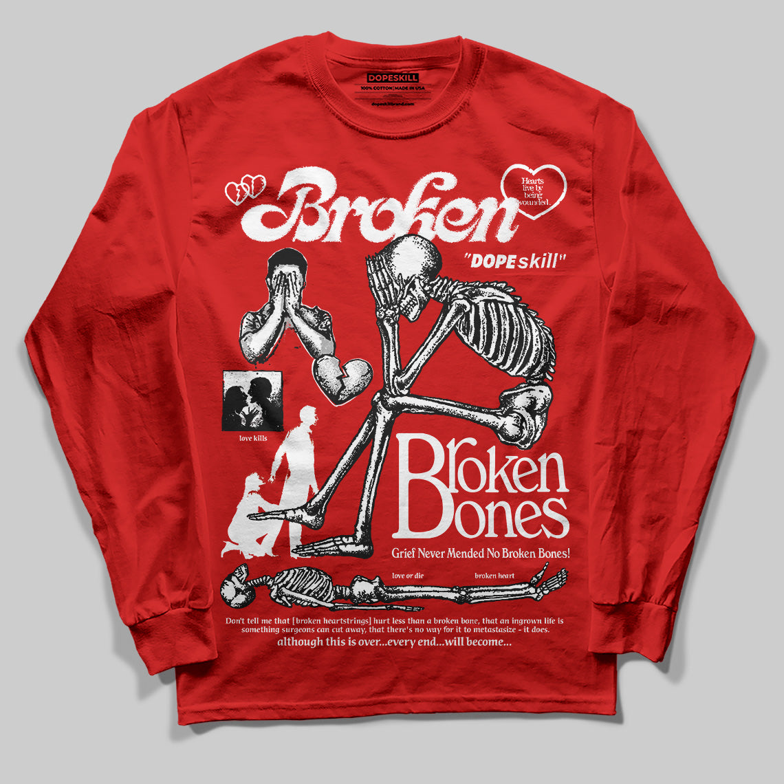 Bred Velvet 11s superstreetwear Red Long Sleeve T-Shirt Broken Bones Graphic