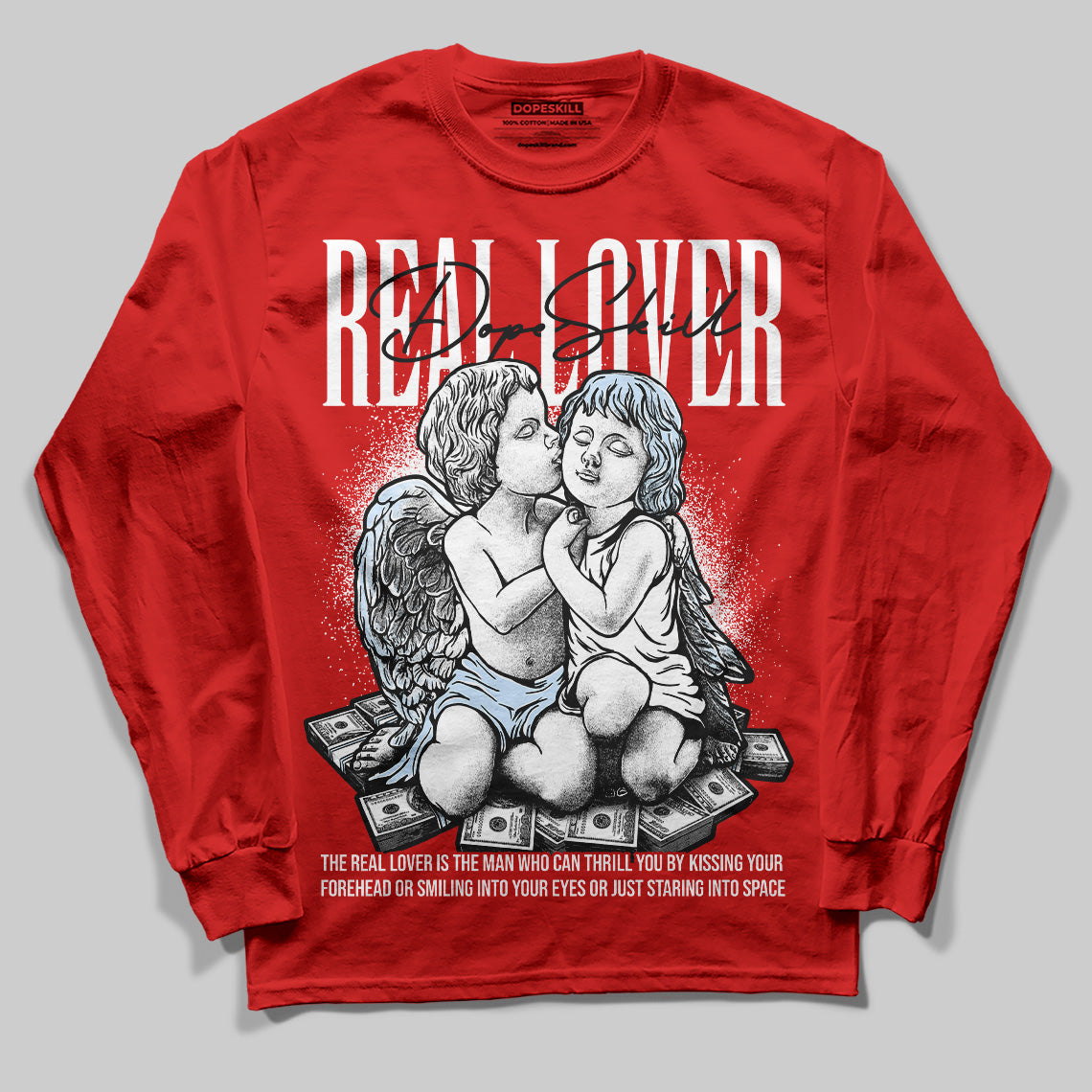 Cherry 11s superstreetwear Varsity Red Long Sleeve T-Shirt Real Lover Graphic
