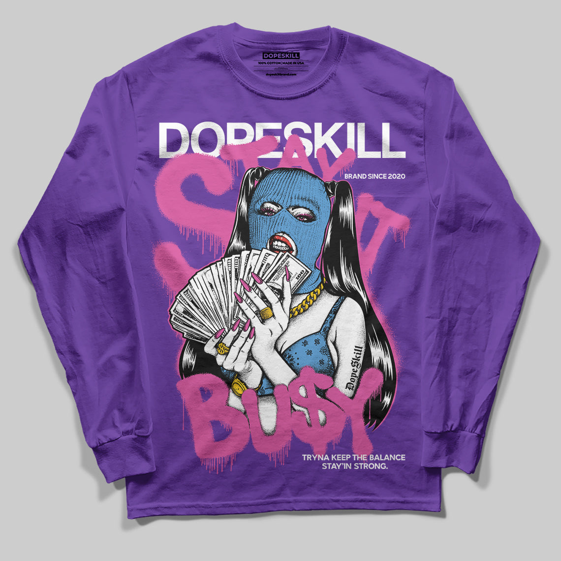 PURPLE Collection superstreetwear Purple Long Sleeve T-Shirt Stay It Busy Graphic