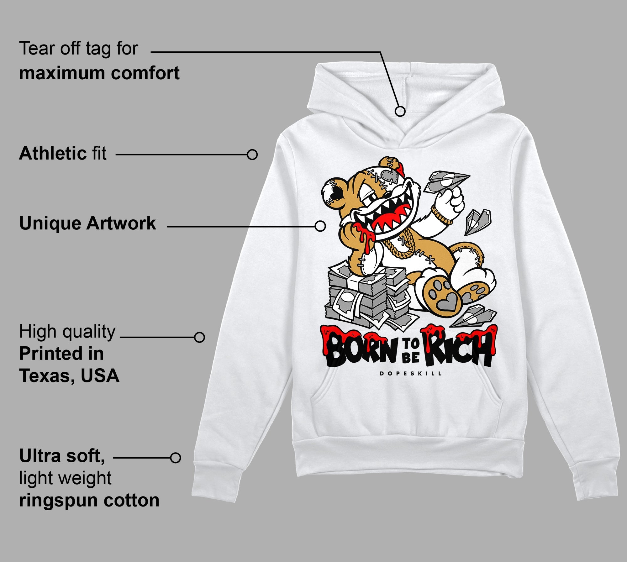 Gratitude 11s superstreetwear Hoodie Sweatshirt Born To Be Rich Graphic