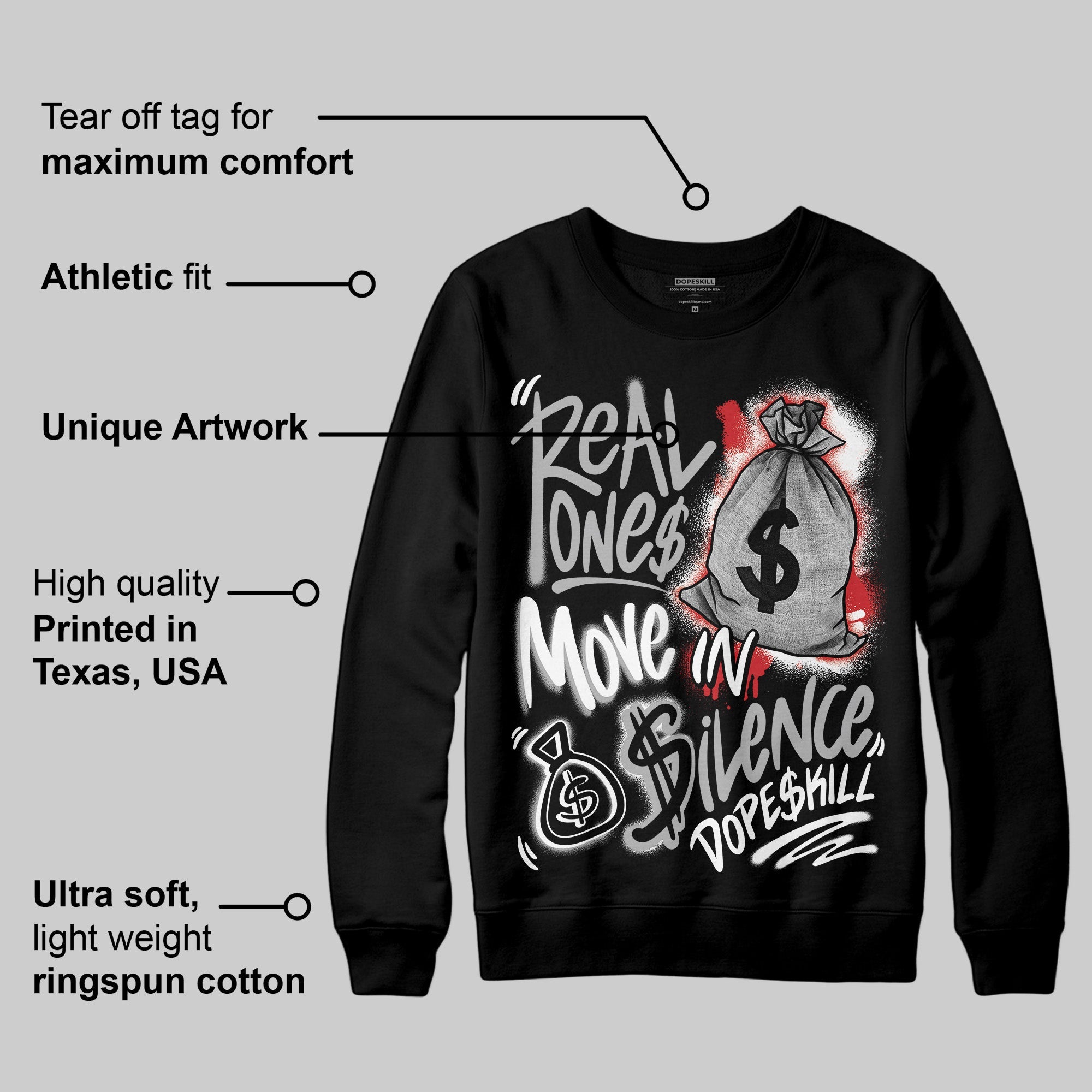 Black Cement 3s superstreetwear Sweatshirt Real Ones Move In Silence Graphic