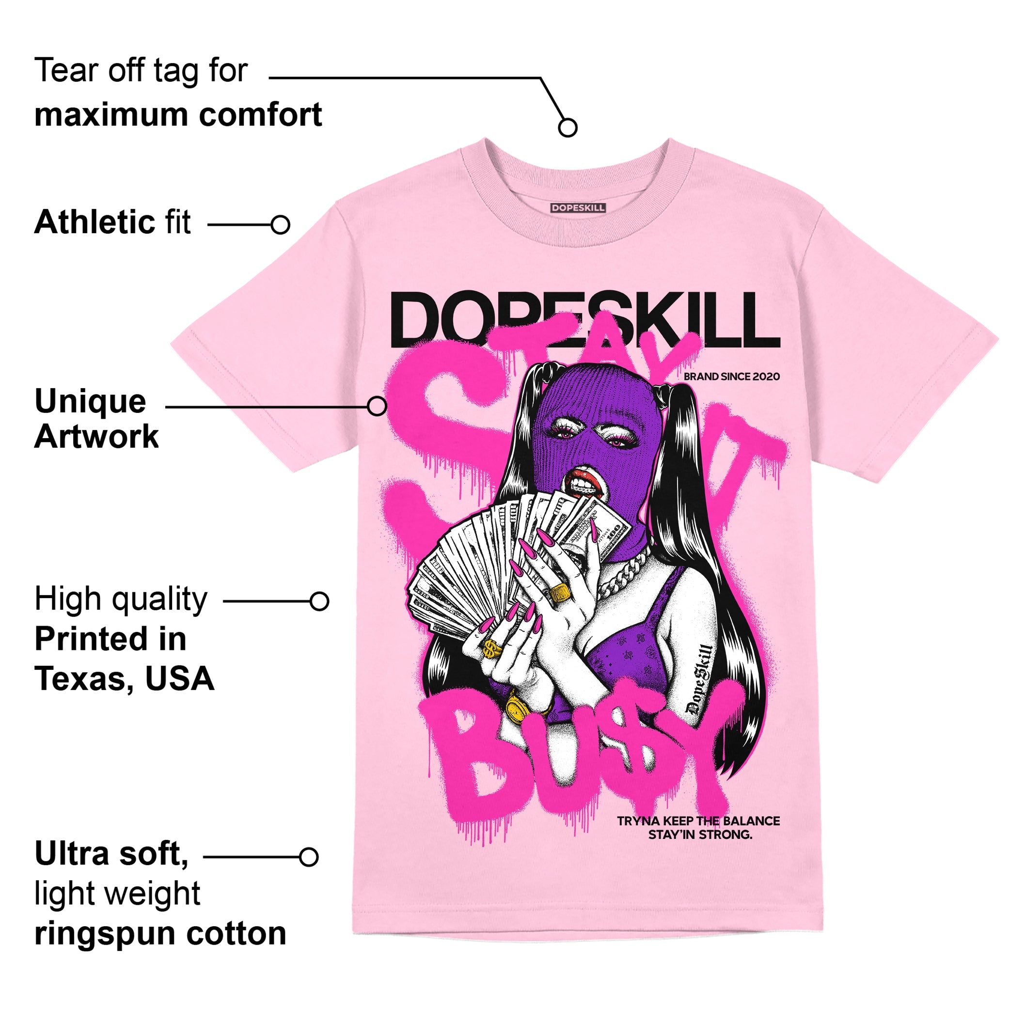 Pink Collection superstreetwear Pink T-shirt Stay It Busy Graphic