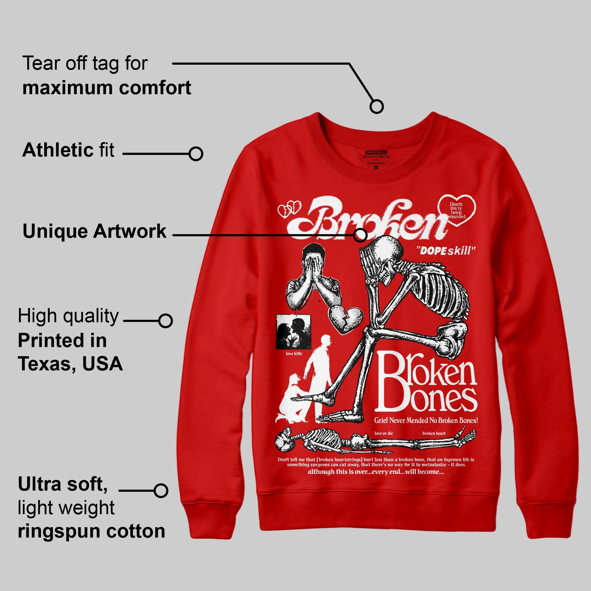 Bred Velvet 11s superstreetwear Red Sweatshirt Broken Bones Graphic