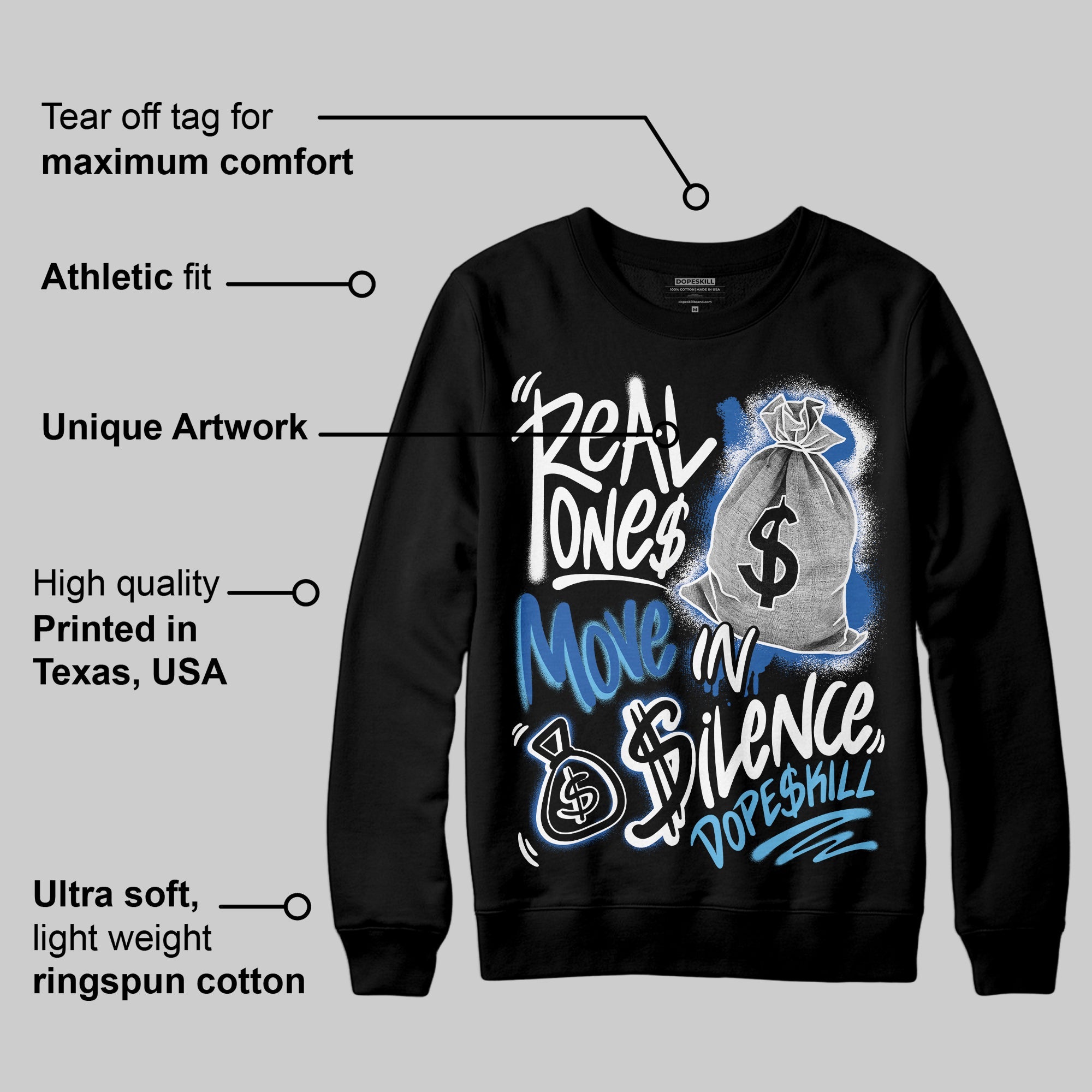 Blueberry 12s superstreetwear Sweatshirt Real Ones Move In Silence Graphic