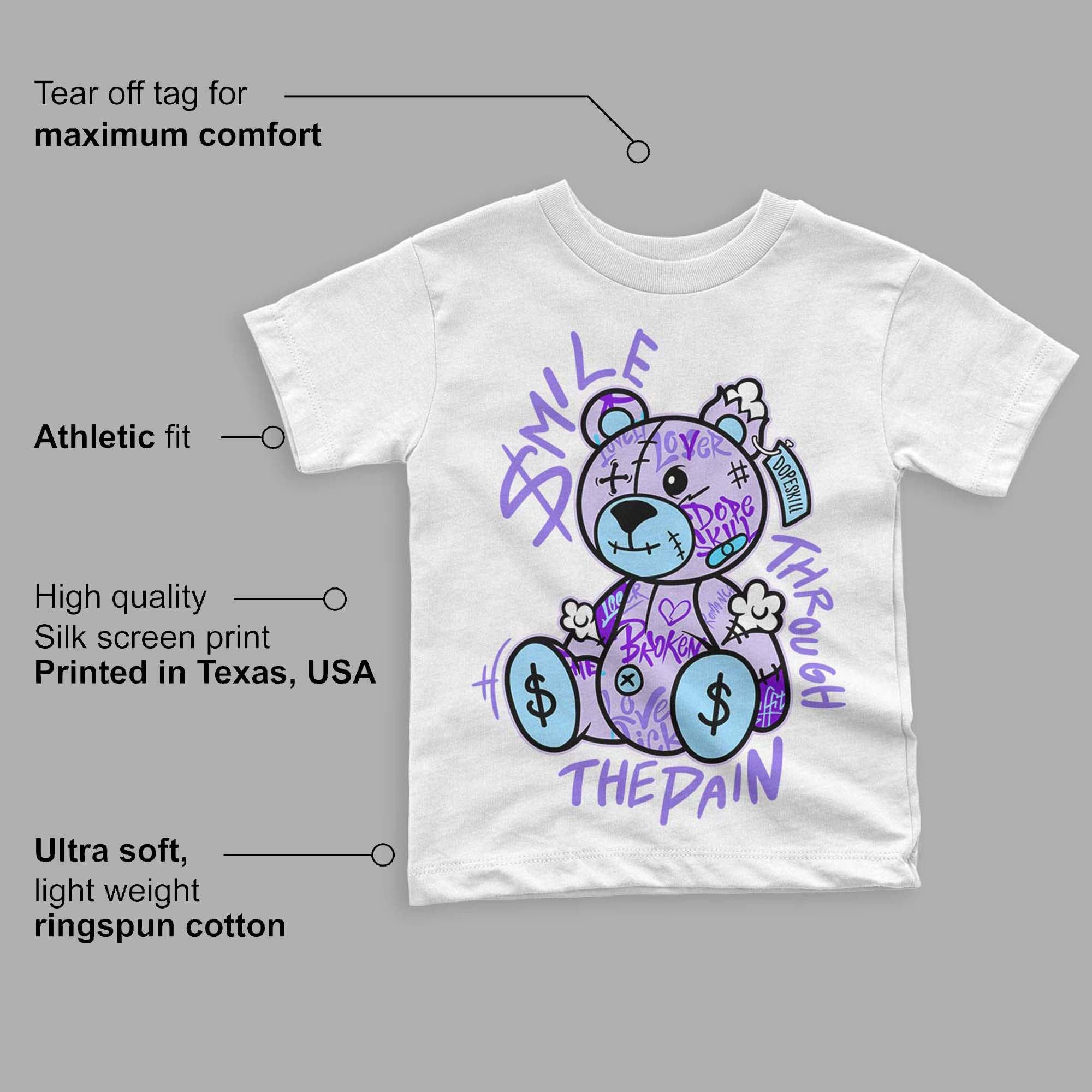 Pure Violet 11s Low superstreetwear Toddler Kids T-shirt Smile Through The Pain Graphic