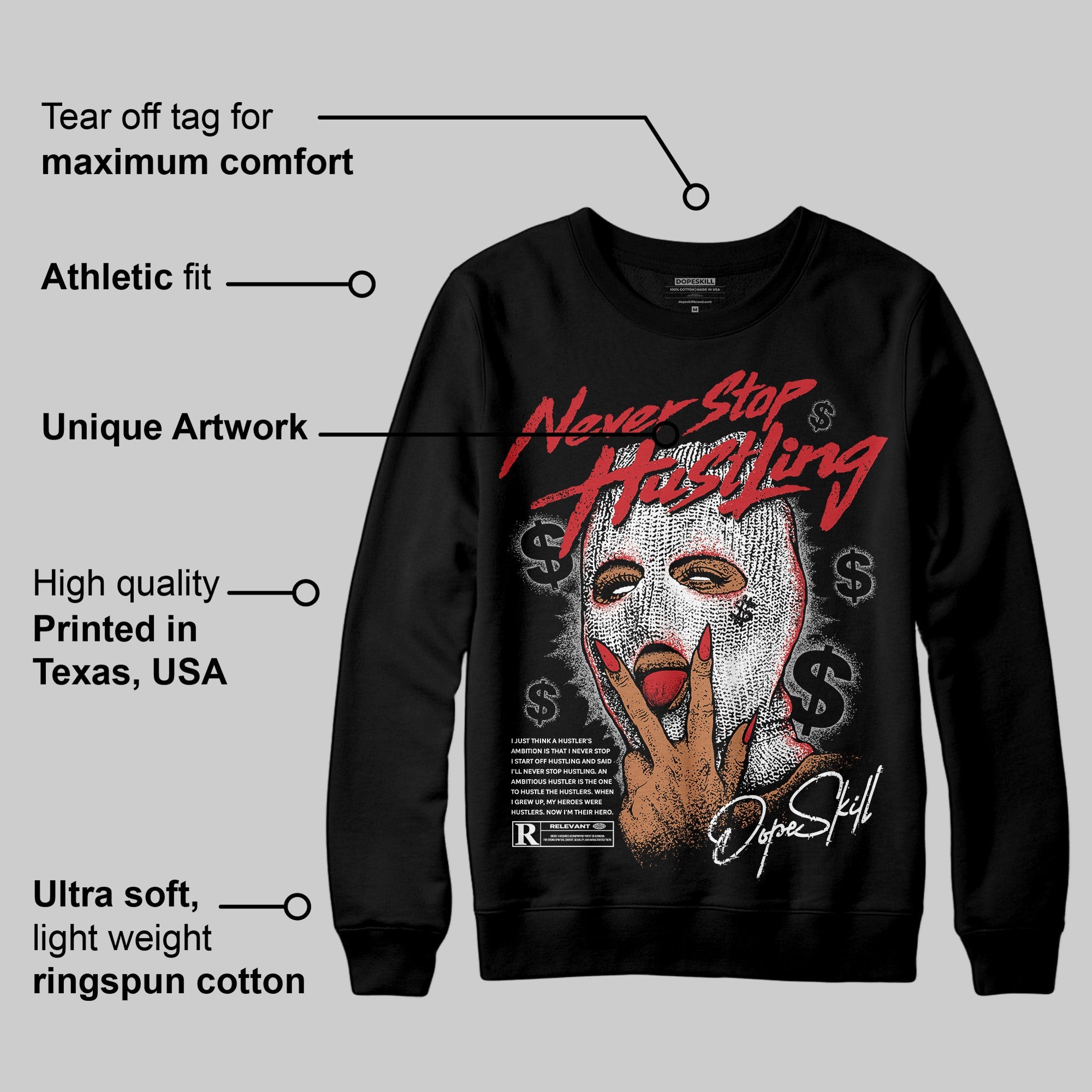 Black Cement 3s superstreetwear Sweatshirt Never Stop Hustling Graphic