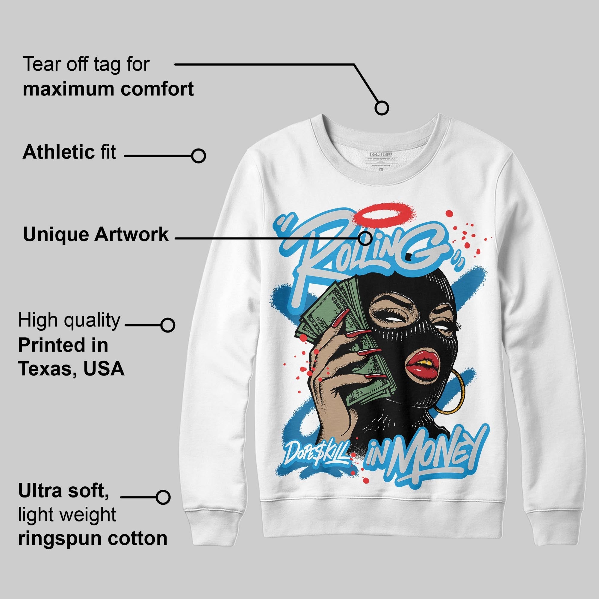 Military Blue 4s superstreetwear Sweatshirt Rolling in Money Graphic