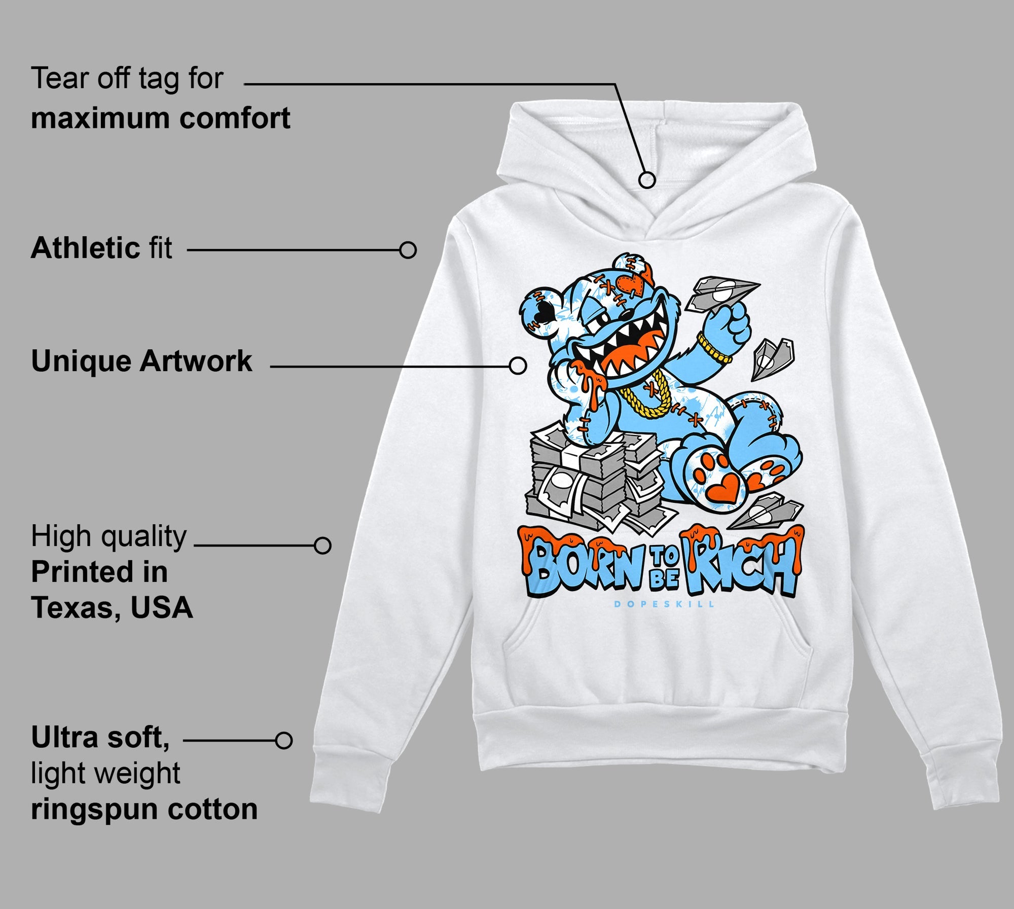 Dunk Futura University Blue superstreetwear Hoodie Sweatshirt Born To Be Rich Graphic