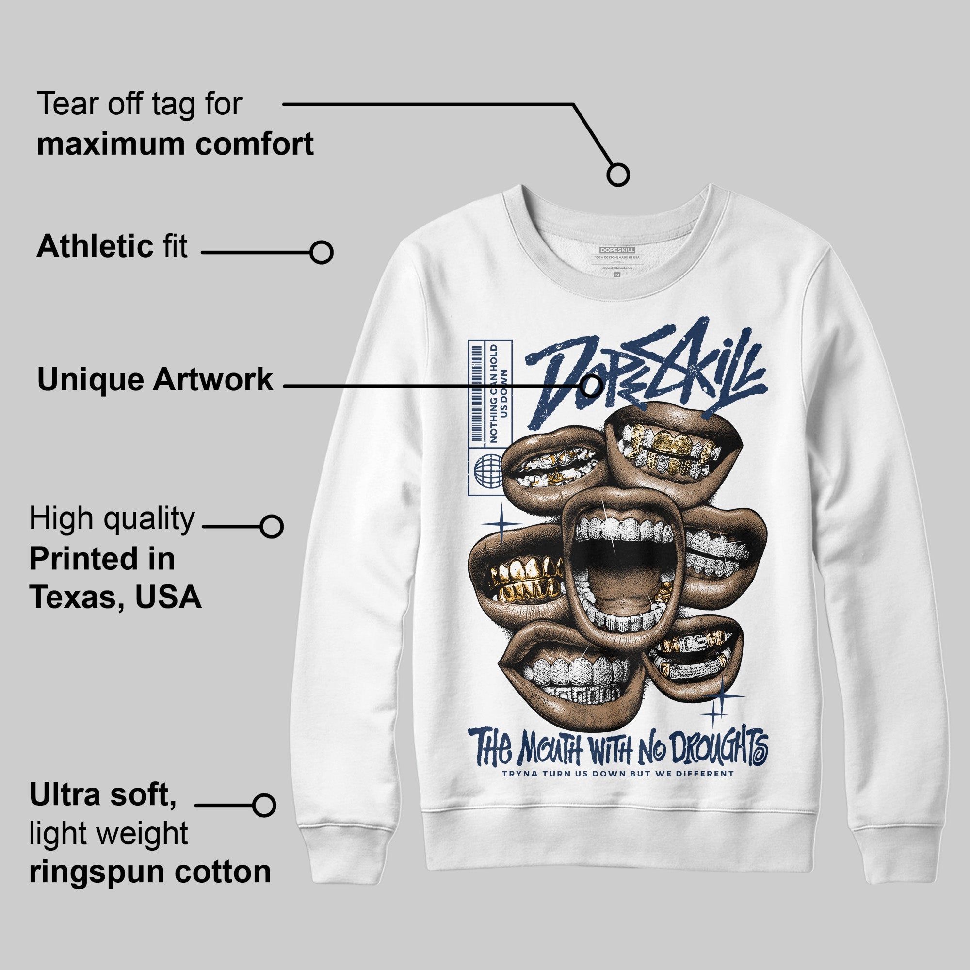 Summit White Navy 4s superstreetwear Sweatshirt The Mouth With No Droughts Graphic