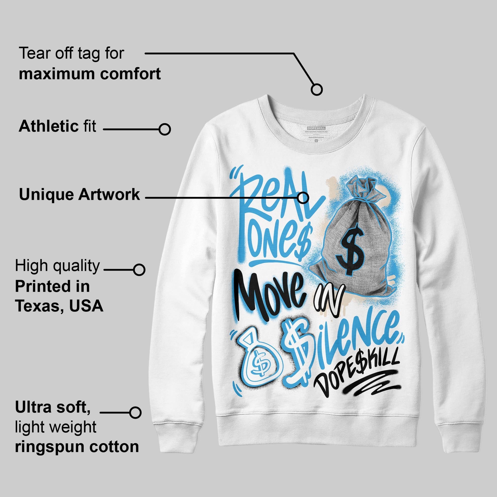 UNC Reimagined 1s superstreetwear Sweatshirt Real Ones Move In Silence Graphic