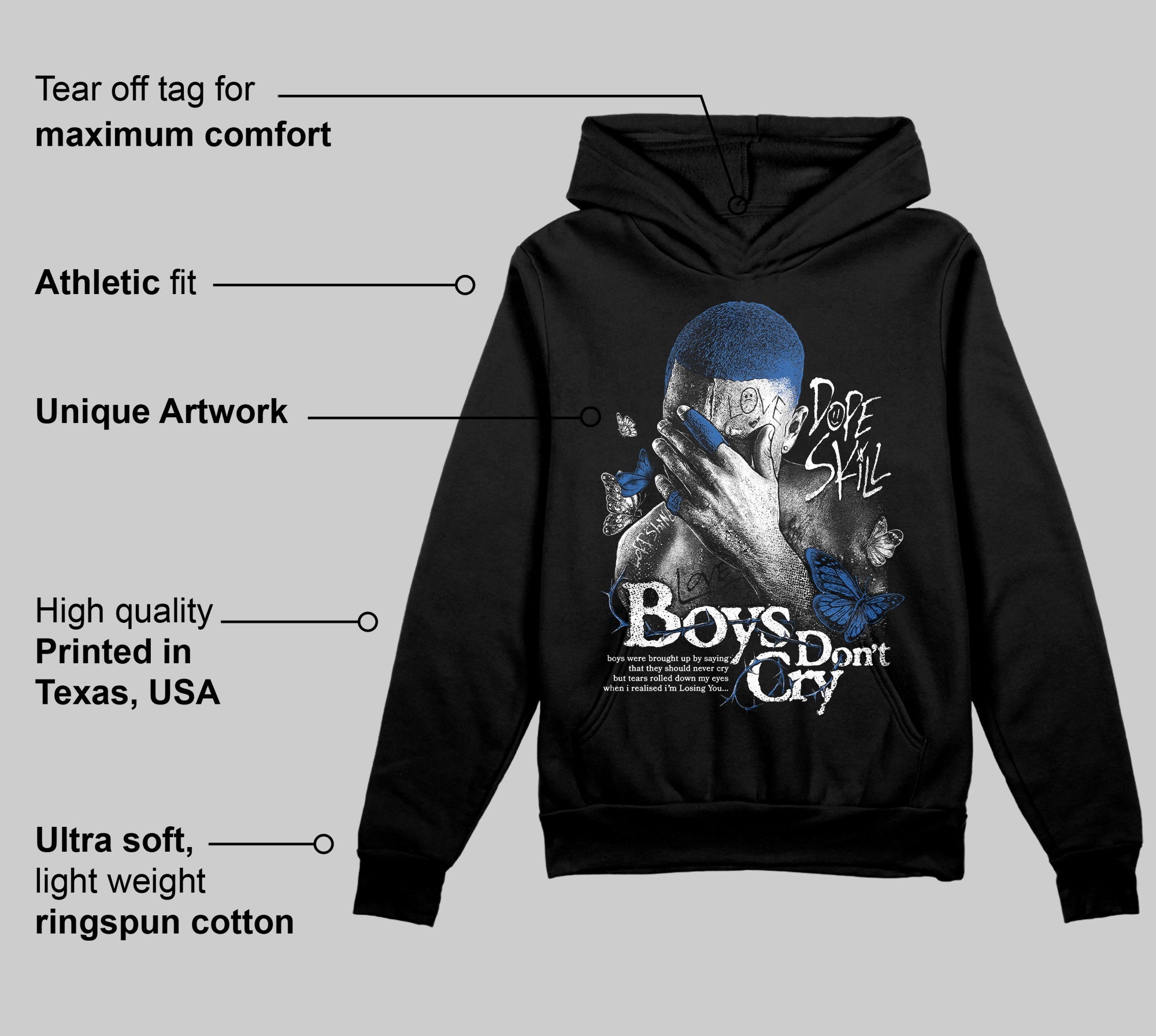 Blueberry 12s superstreetwear Hoodie Sweatshirt Boys Don't Cry Graphic