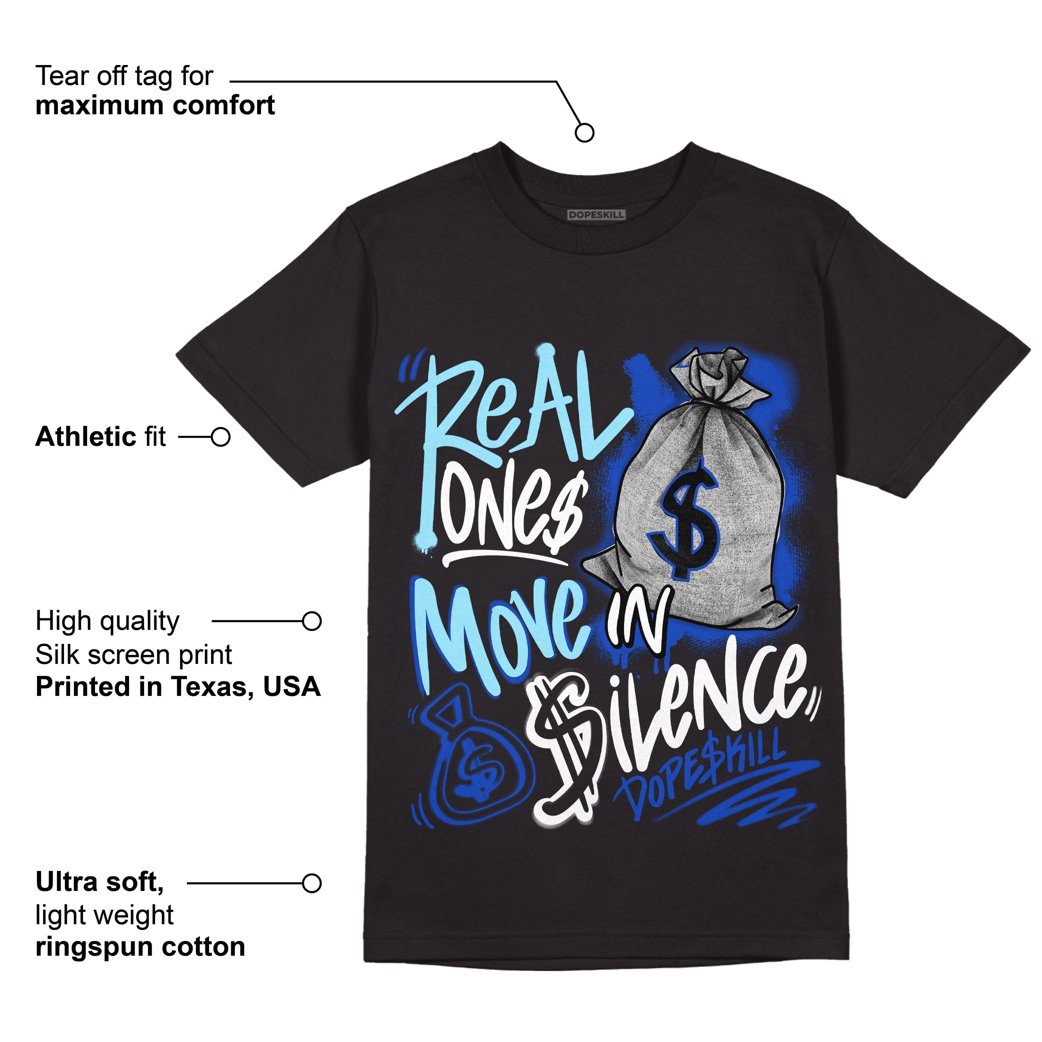 Hyper Royal 12s superstreetwear T-Shirt Real Ones Move In Silence Graphic