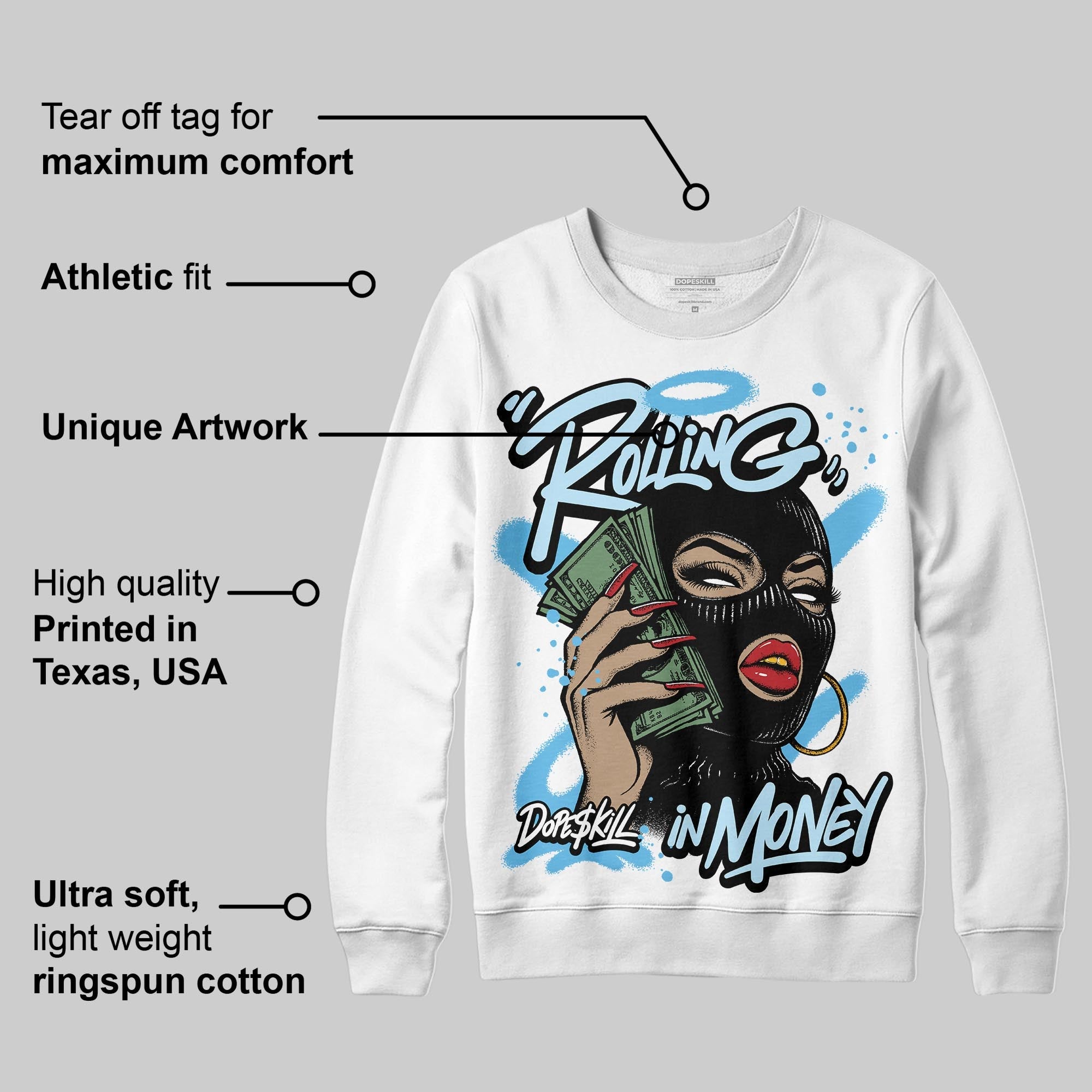 Legend Blue 11s superstreetwear Sweatshirt Rolling in Money Graphic