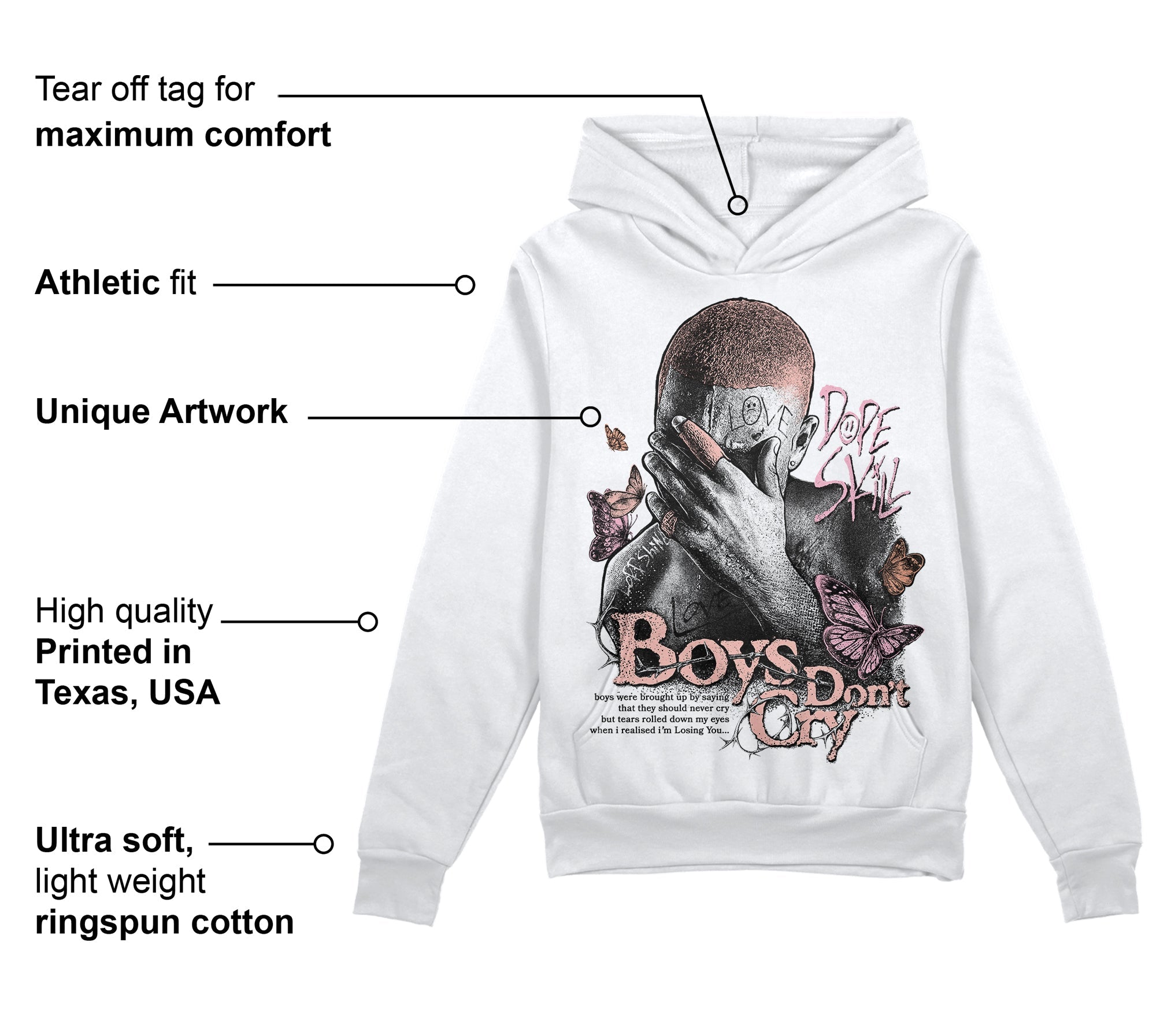 Legend Pink 11s superstreetwear Hoodie Sweatshirt Boys Don't Cry Graphic