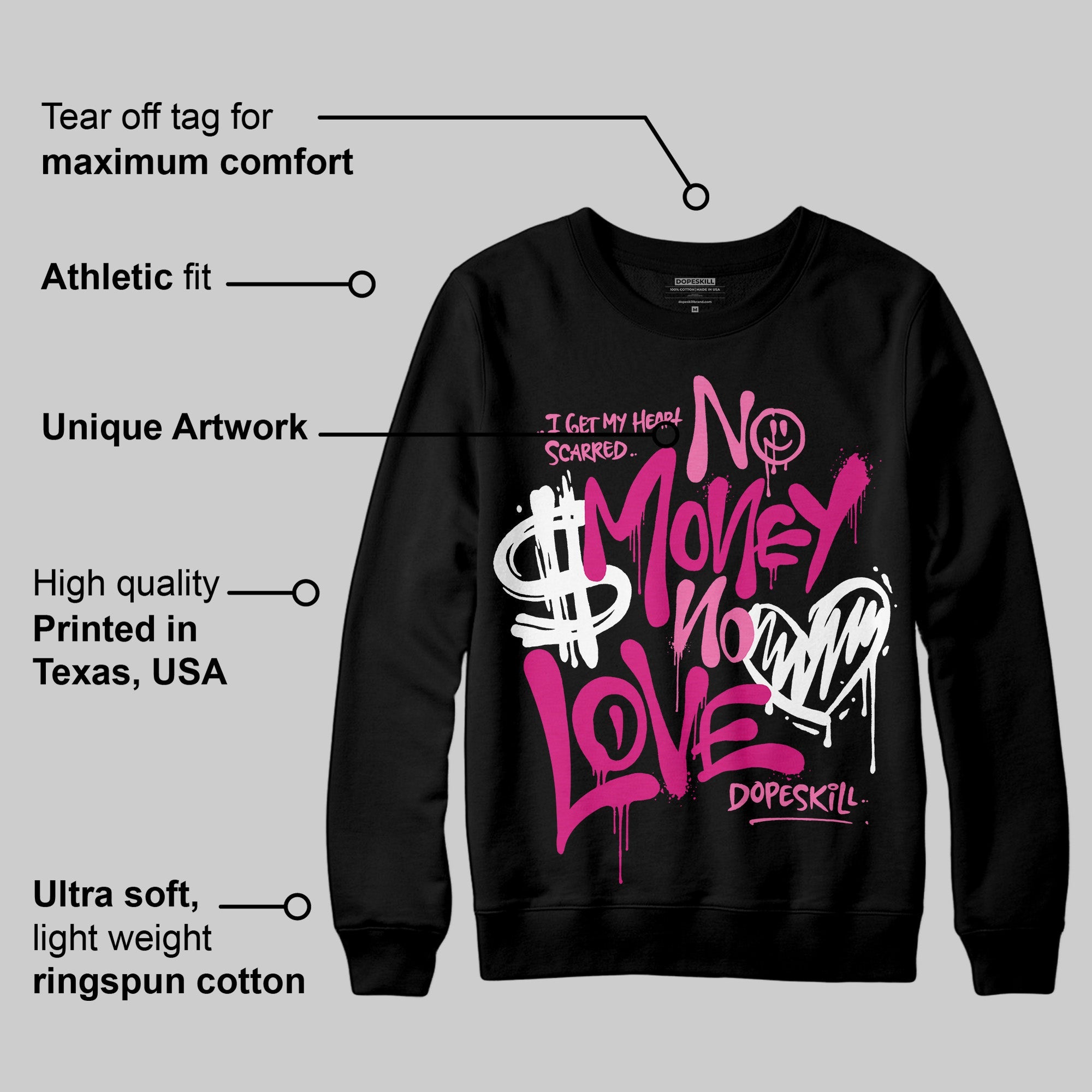 Rick RO Pink Leather Sneakers superstreetwear Sweatshirt No Money No Love Typo Graphic