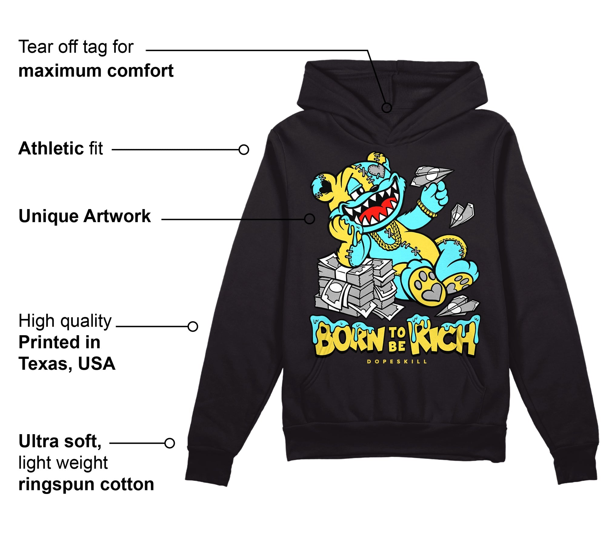 Aqua 5s superstreetwear Hoodie Sweatshirt Born To Be Rich Graphic