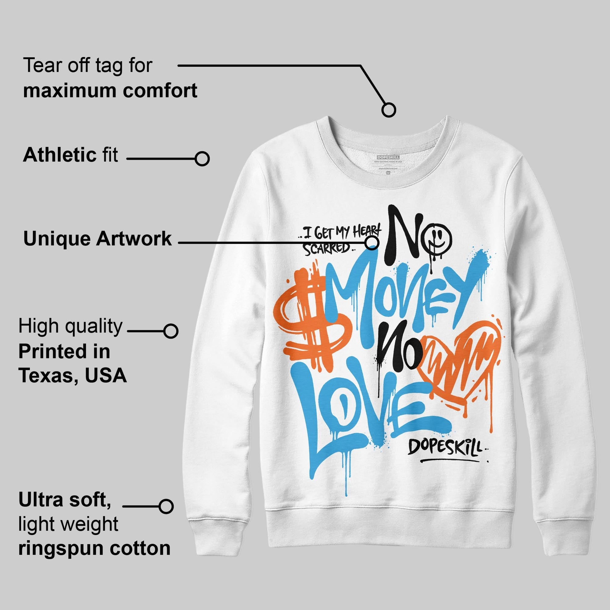 UNC Reimagined 1s superstreetwear Sweatshirt No Money No Love Typo Graphic