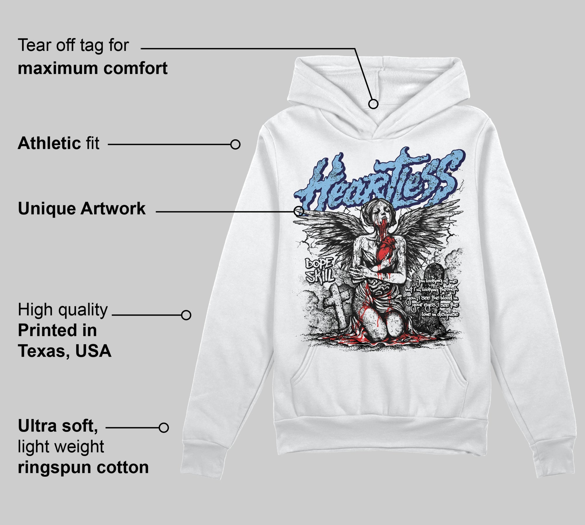 University Blue Collection superstreetwear Hoodie Sweatshirt Heartless Graphic