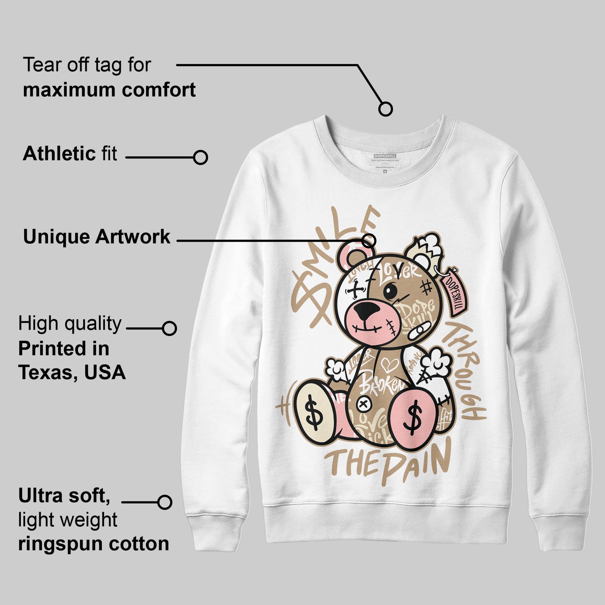 AIR FORCE 1 LINEN superstreetwear Sweatshirt Smile Through The Pain Graphic