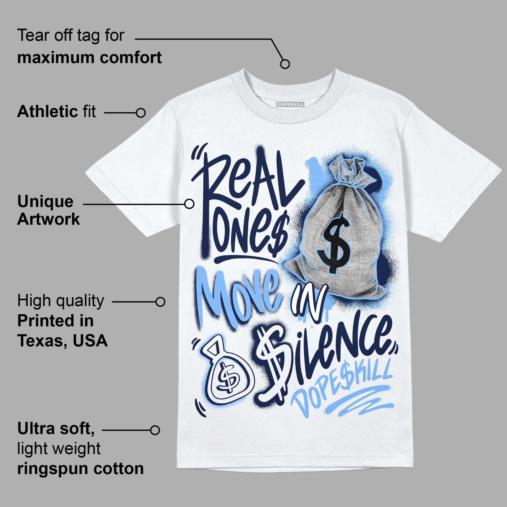Midnight Navy 5s superstreetwear T-Shirt Real Ones Move In Silence Graphic