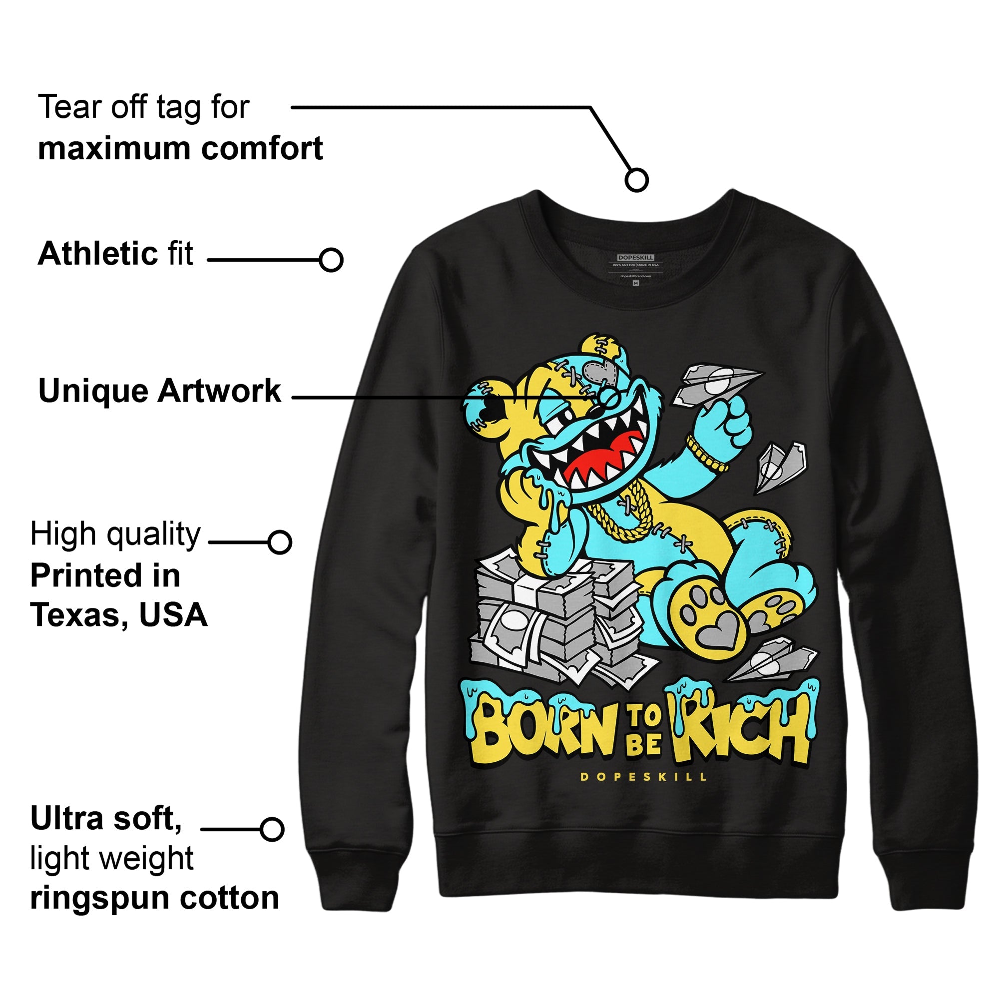 Aqua 5s superstreetwear Sweatshirt Born To Be Rich Graphic