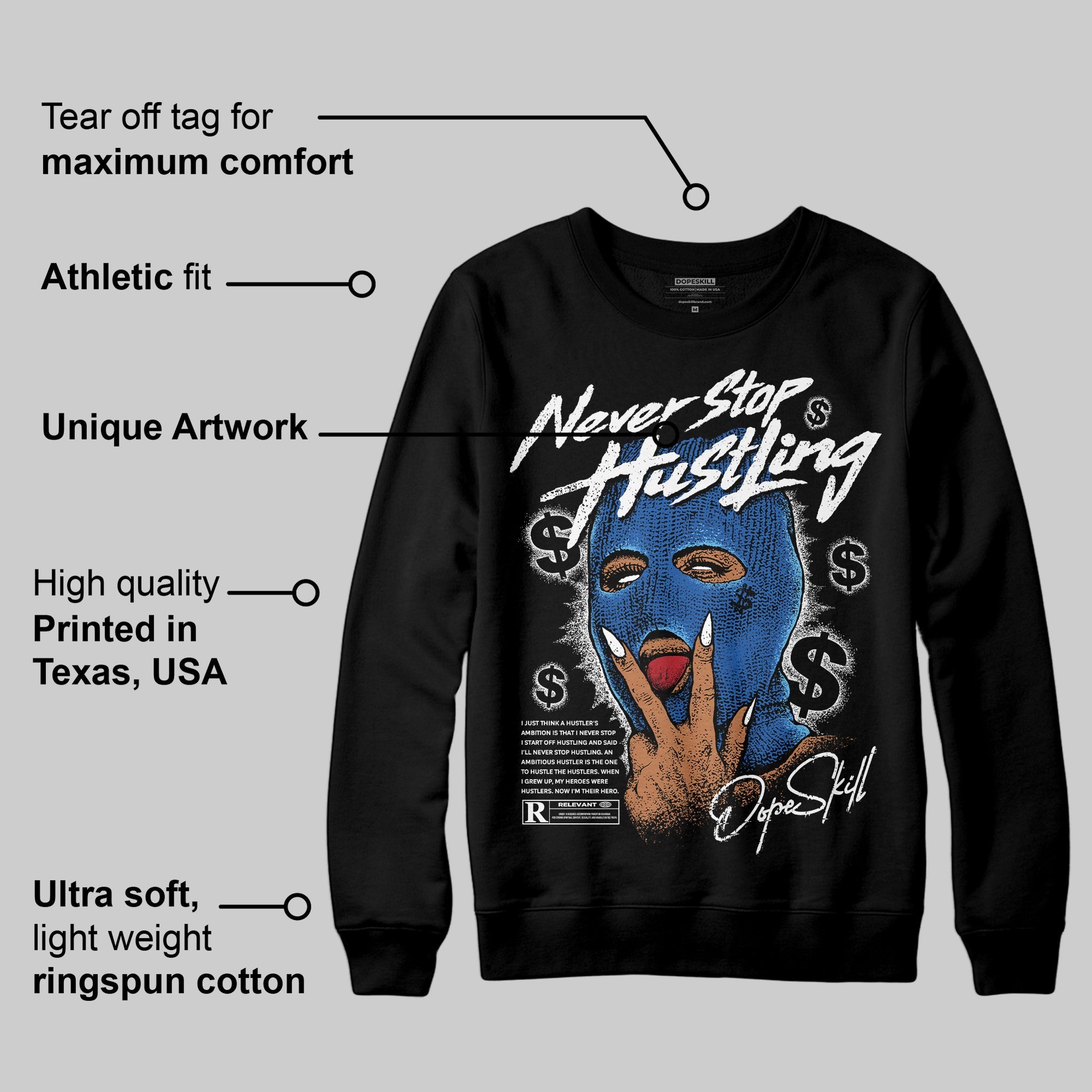 Blueberry 12s superstreetwear Sweatshirt Never Stop Hustling Graphic