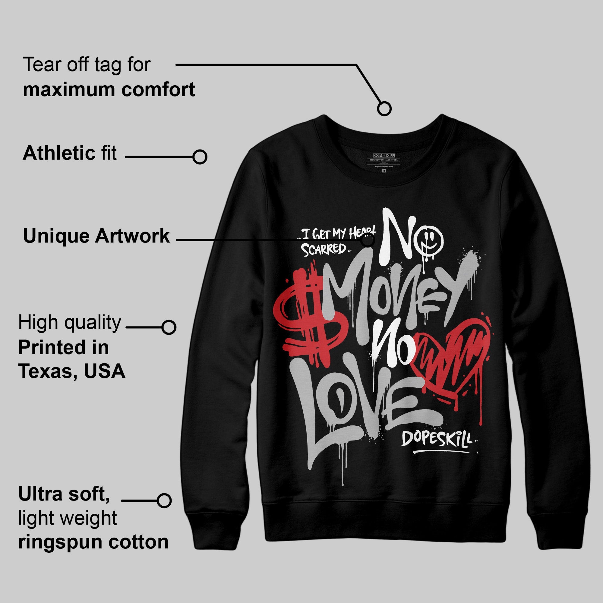 Black Cement 3s superstreetwear Sweatshirt No Money No Love Typo Graphic