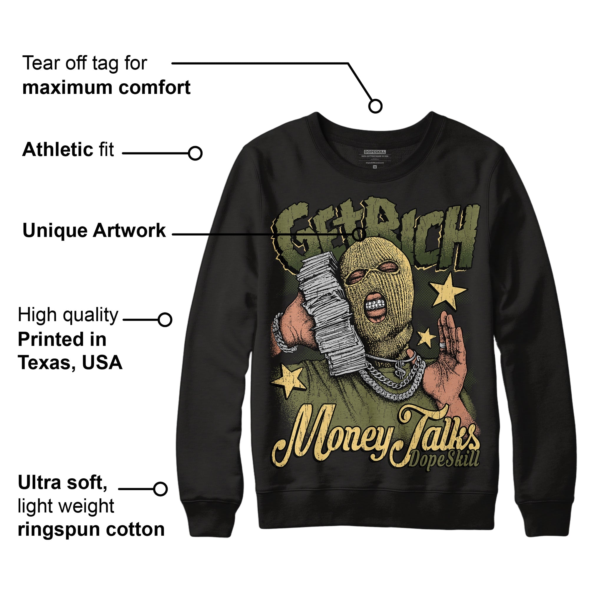 Craft Olive 4s superstreetwear Sweatshirt Get Rich Graphic