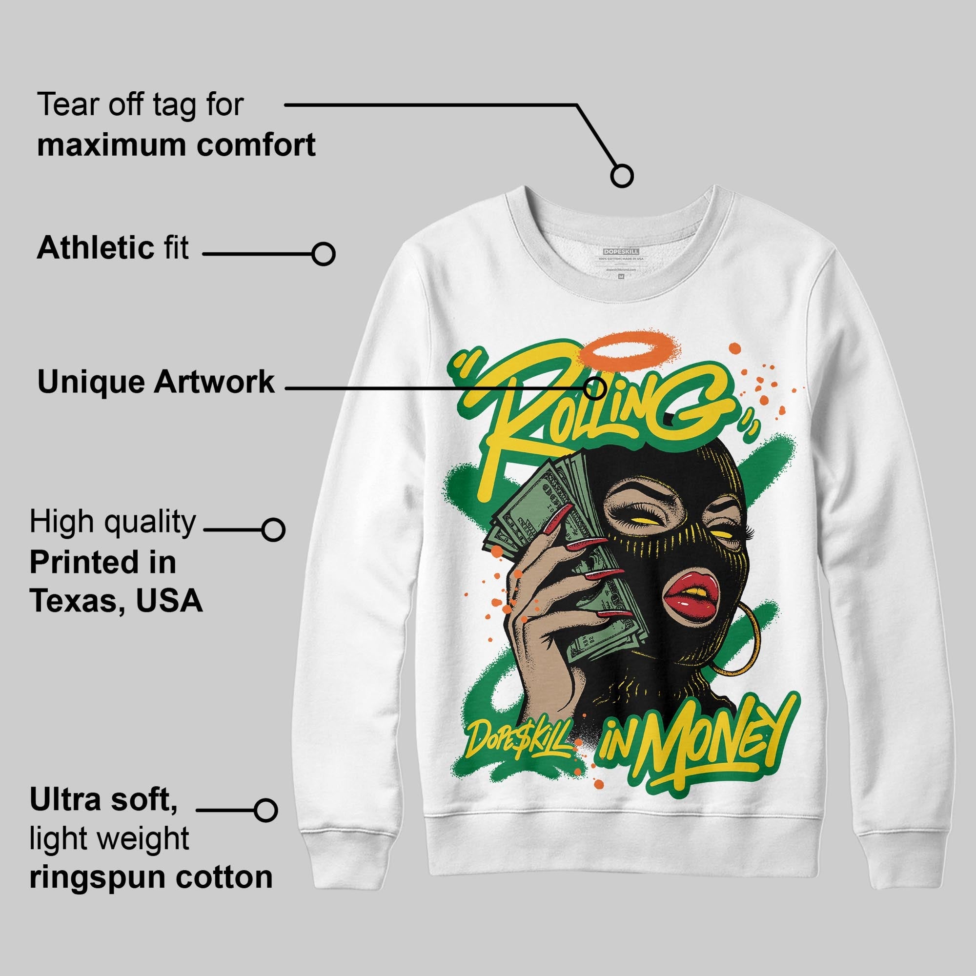 Green Collection superstreetwear Sweatshirt Rolling in Money Graphic