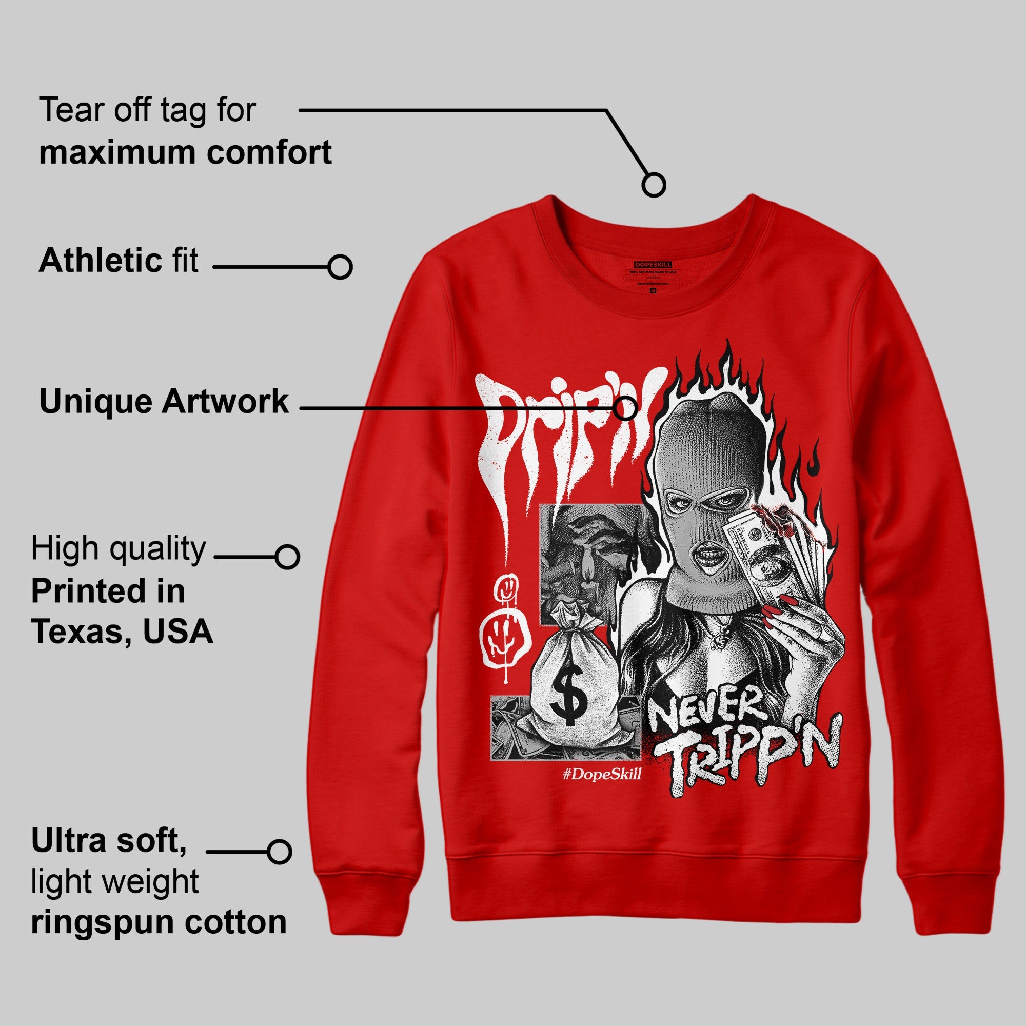 Bred Velvet 11s superstreetwear Red Sweatshirt Drip'n Never Tripp'n Graphic