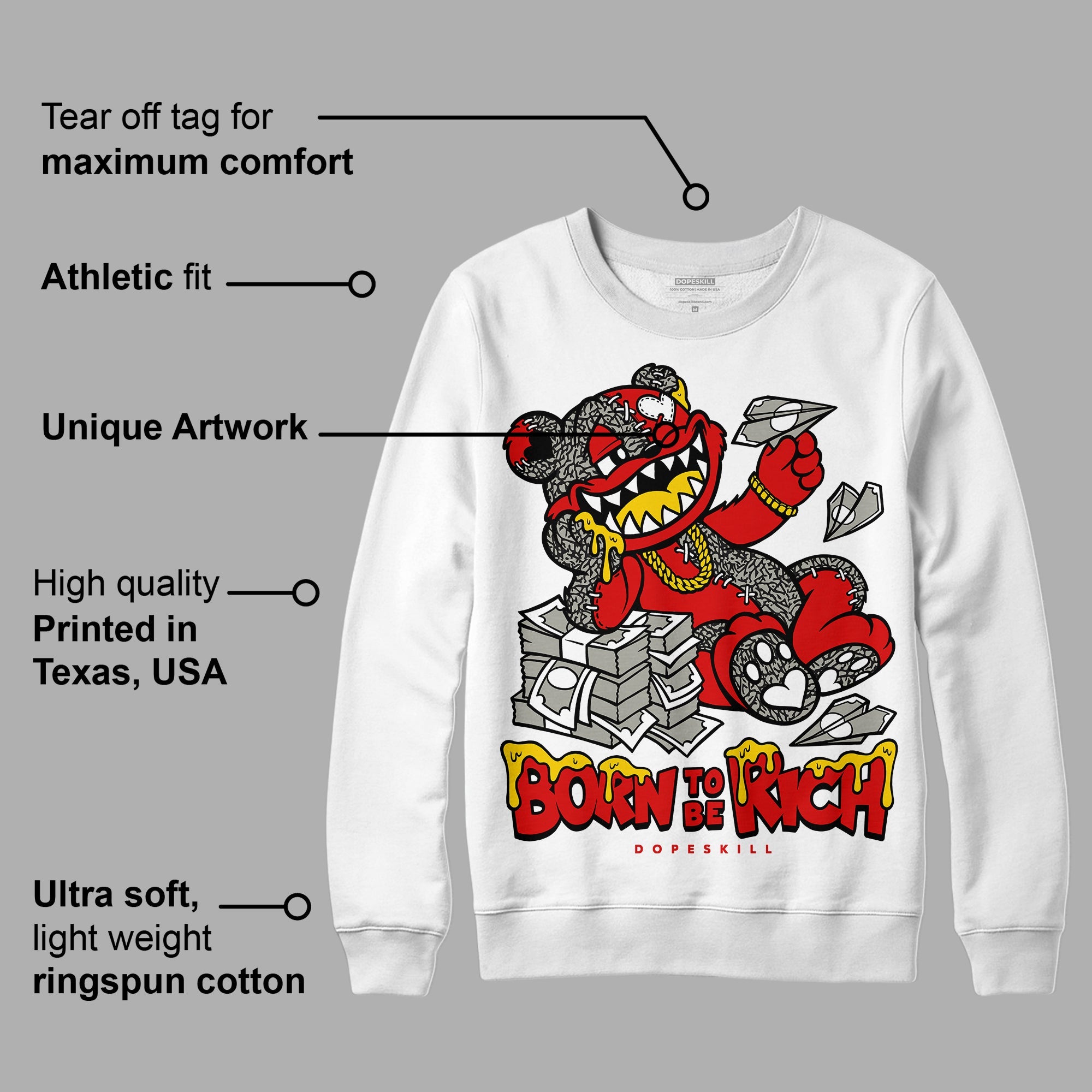 Fire Red 3s superstreetwear Sweatshirt Born To Be Rich Graphic