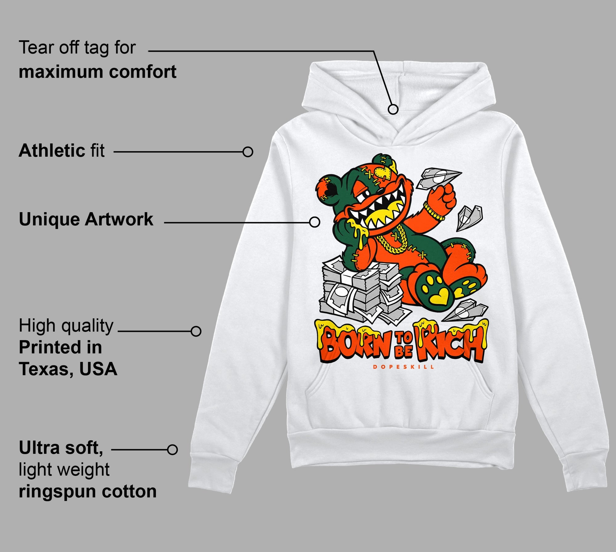Dunk Team Dark Green Orange superstreetwear Hoodie Sweatshirt Born To Be Rich Graphic