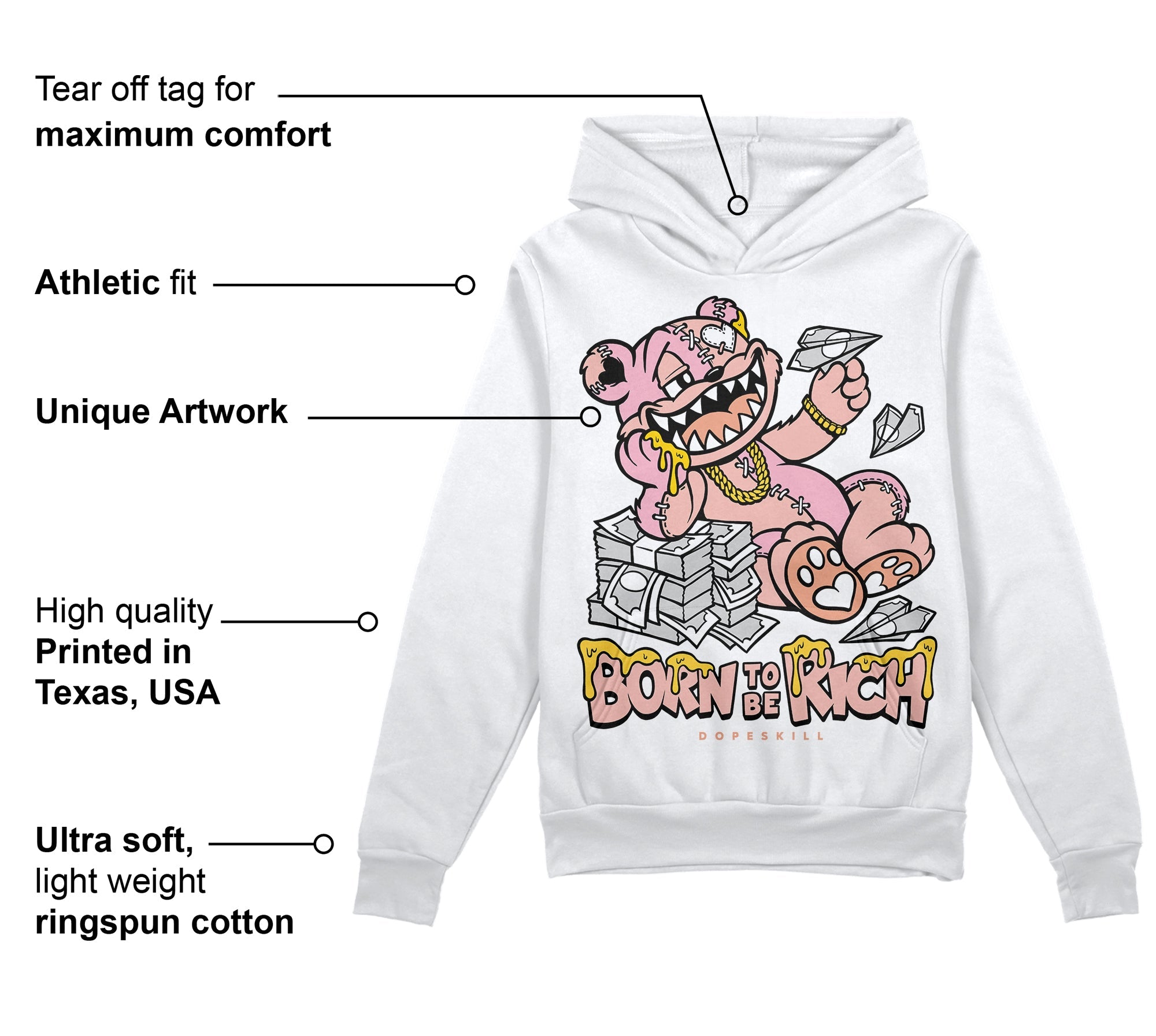 Legend Pink 11s superstreetwear Hoodie Sweatshirt Born To Be Rich Graphic