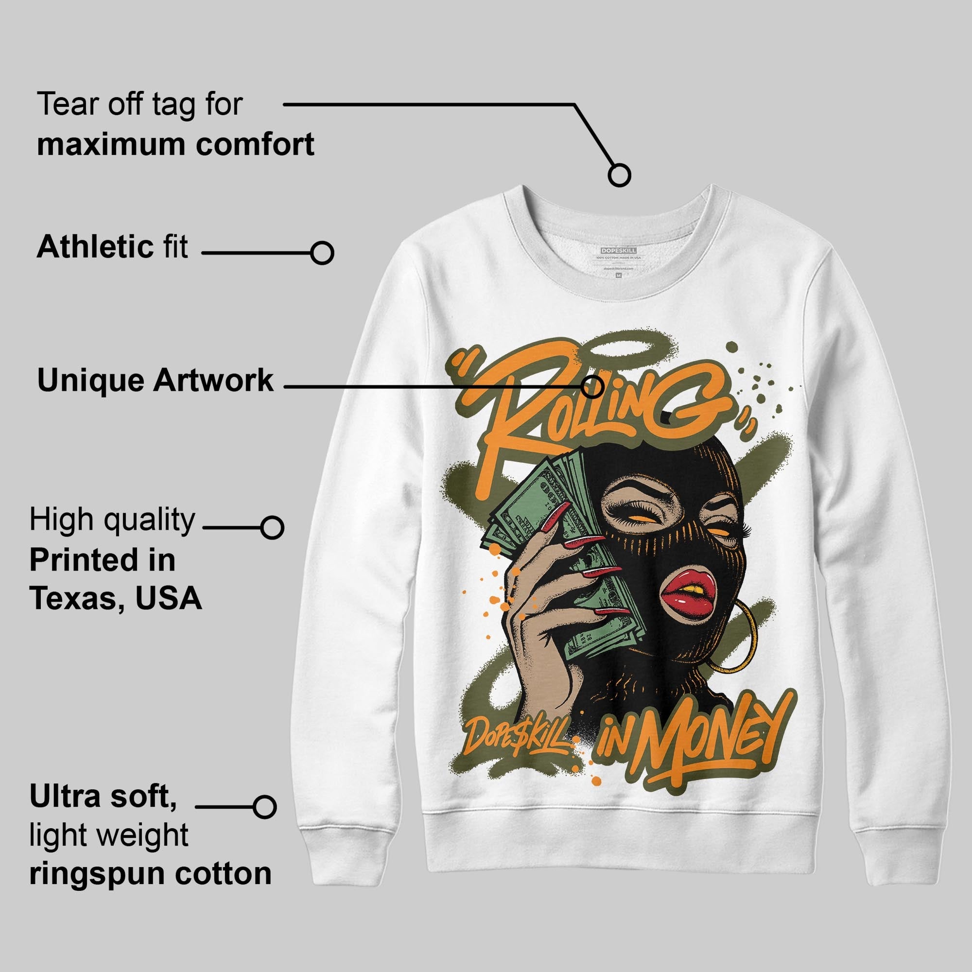 Olive Collection superstreetwear Sweatshirt Rolling in Money Graphic