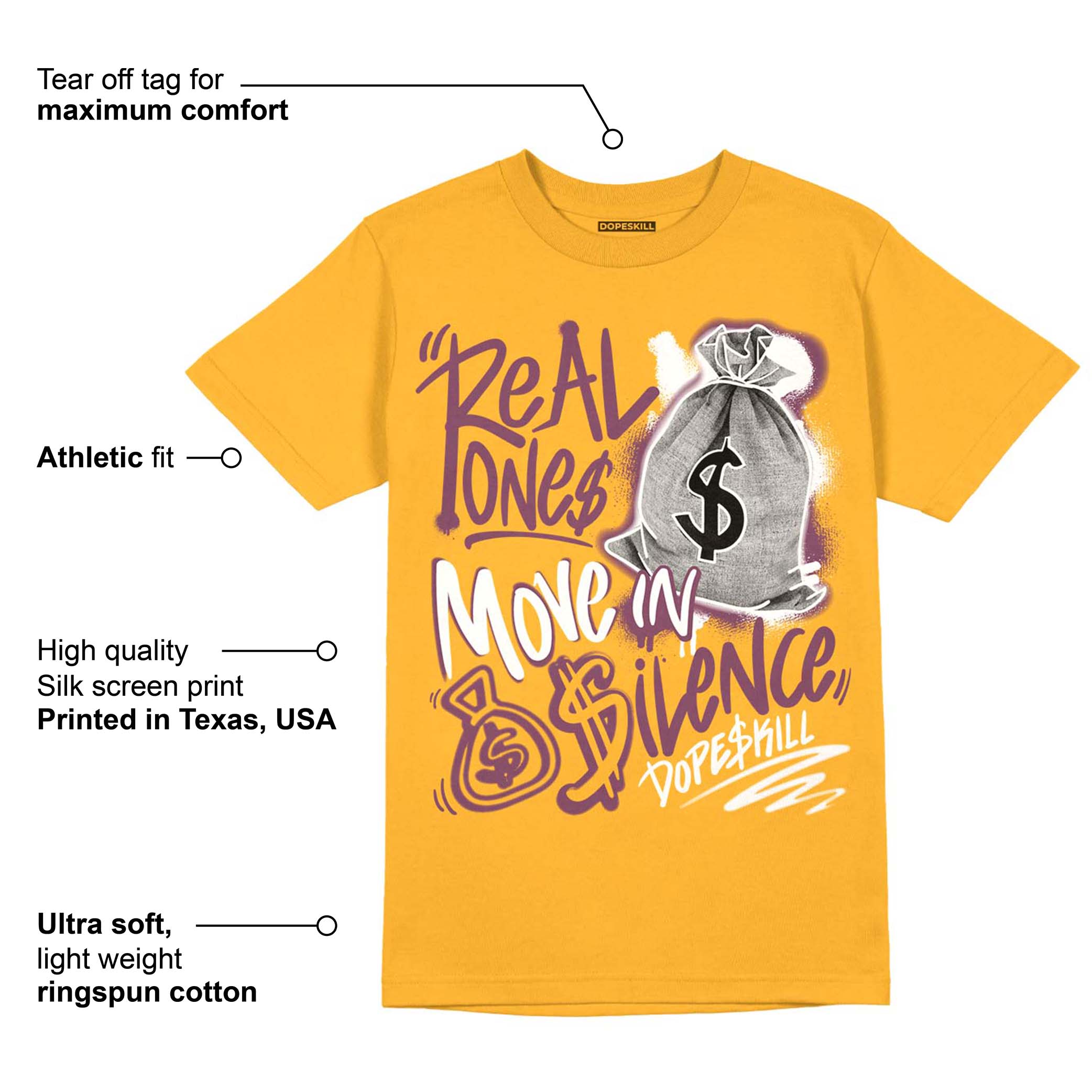 Brotherhood 1s High OG superstreetwear University Gold T-shirt Real Ones Move In Silence Graphic