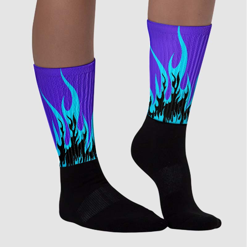 Aqua 6s superstreetwear Sublimated Socks FIRE Graphic